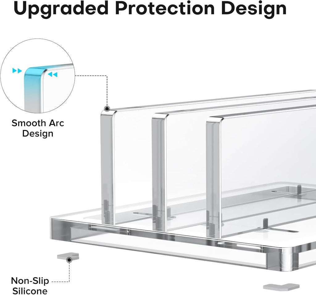 حامل كمبيوتر محمول عمودي من OMOTON للمكتب، حامل كمبيوتر محمول من الأكريليك شفاف قابل للتعديل لأجهزة MacBook Pro Air وHP وجميع أجهزة الكمبيوتر المحمولة للألعاب حتى 17 بوصة (أسود، فتحتان) 