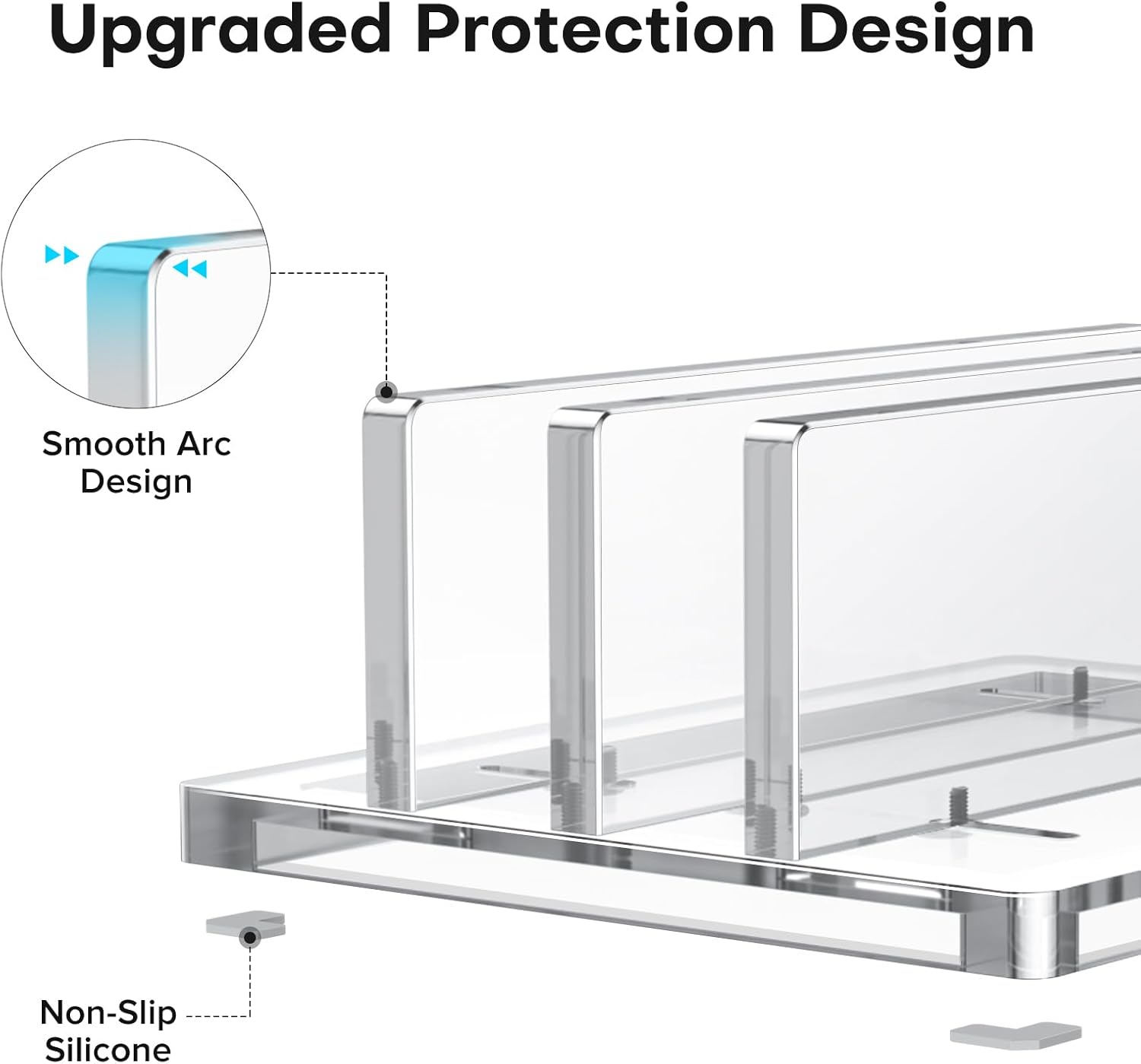 حامل كمبيوتر محمول عمودي من OMOTON للمكتب، حامل كمبيوتر محمول من الأكريليك شفاف قابل للتعديل لأجهزة MacBook Pro Air وHP وجميع أجهزة الكمبيوتر المحمولة للألعاب حتى 17 بوصة (أسود، فتحتان) 