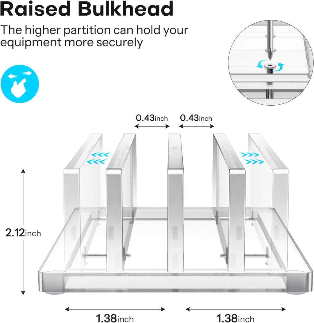حامل كمبيوتر محمول عمودي من OMOTON للمكتب، حامل كمبيوتر محمول من الأكريليك شفاف قابل للتعديل لأجهزة MacBook Pro Air وHP وجميع أجهزة الكمبيوتر المحمولة للألعاب حتى 17 بوصة (أسود، فتحتان) 