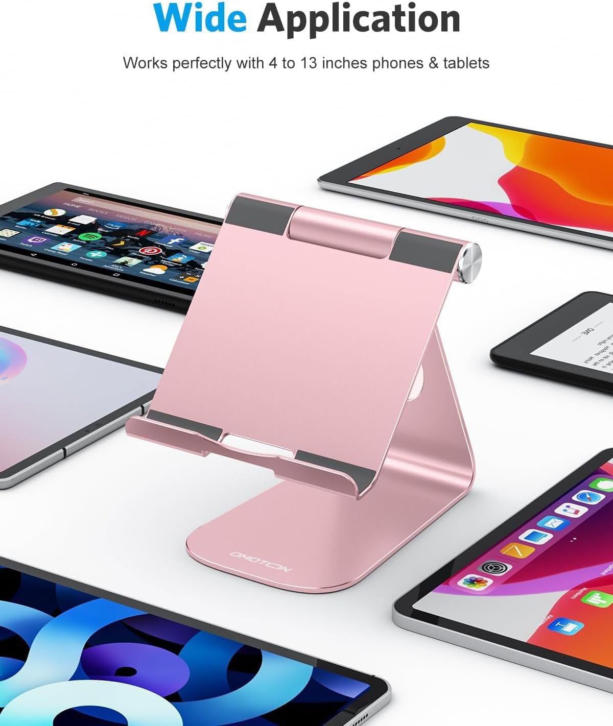 حامل OMOTON اللوحي القابل للتعديل، حامل T1 لسطح المكتب من الألومنيوم متوافق مع iPad Air/Mini، iPad 10.2/9.7، iPad Pro 11/12.9/13، Samsung Tab والمزيد حتى 13 بوصة 