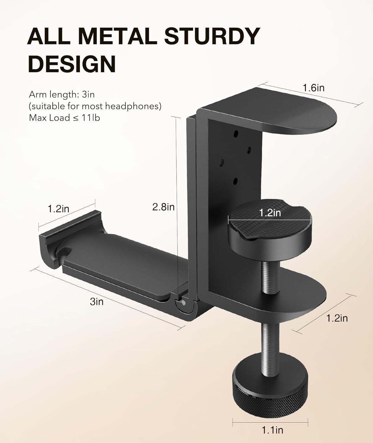 APPHOME Headphone Hook Desk, Headphones Stand Under Table Foldable Headset Holder Clamp Hanger Mount, Built in Cable Clip Organizer for PC Gaming, Office, Backpack Bag Purse Hanging