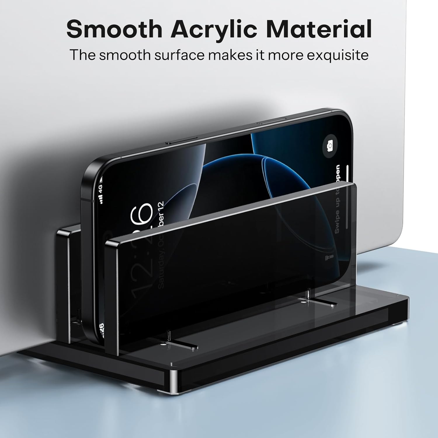 حامل كمبيوتر محمول عمودي من OMOTON للمكتب، حامل كمبيوتر محمول من الأكريليك شفاف قابل للتعديل لأجهزة MacBook Pro Air وHP وجميع أجهزة الكمبيوتر المحمولة للألعاب حتى 17 بوصة (أسود، فتحتان) 