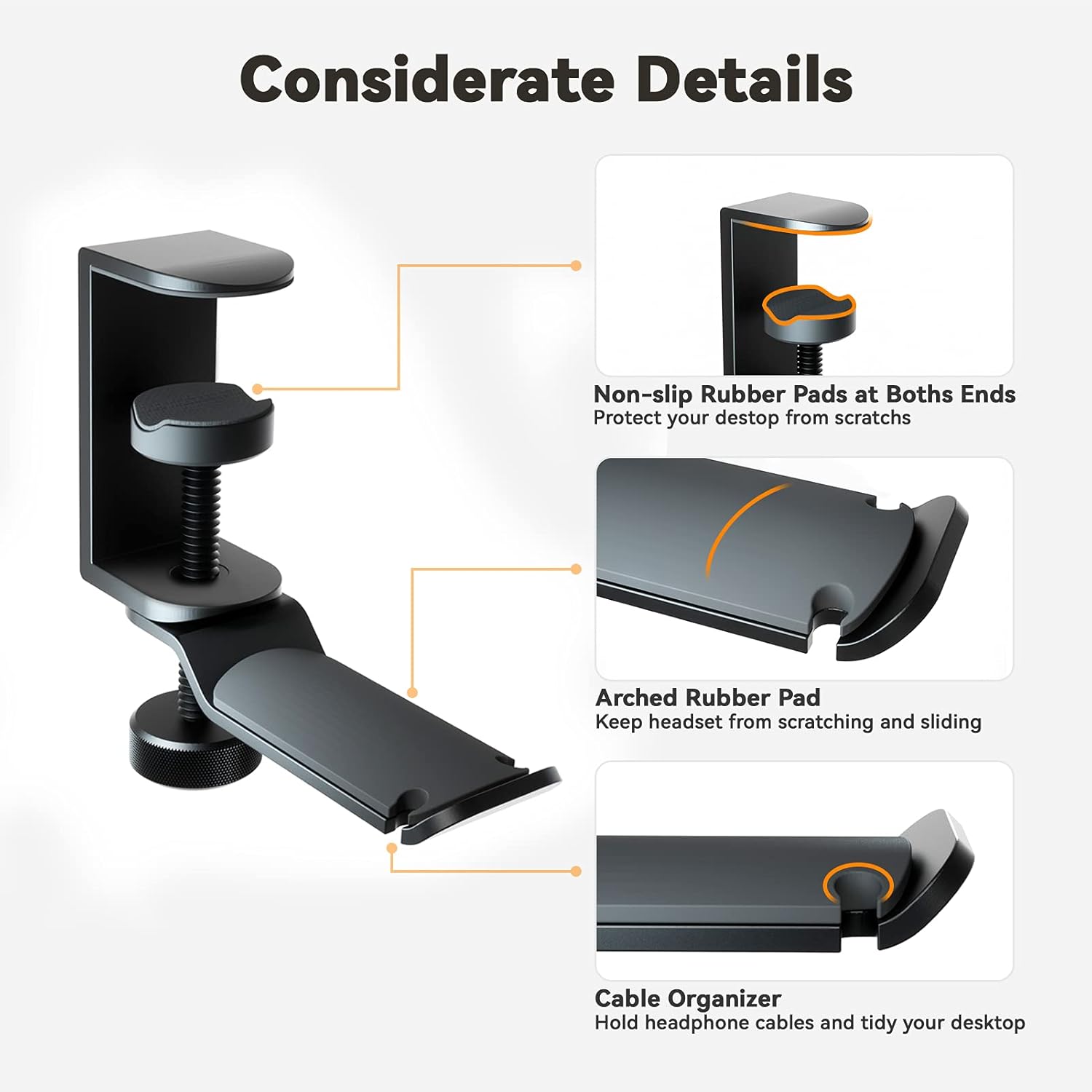 APPHOME Headphone Hanger, Under Desk Headset Stand Holder, 360 Degree Rotating PC Gaming Headset Mount, Aluminum Gaming Headphone Clamp Hook, Universal Fit