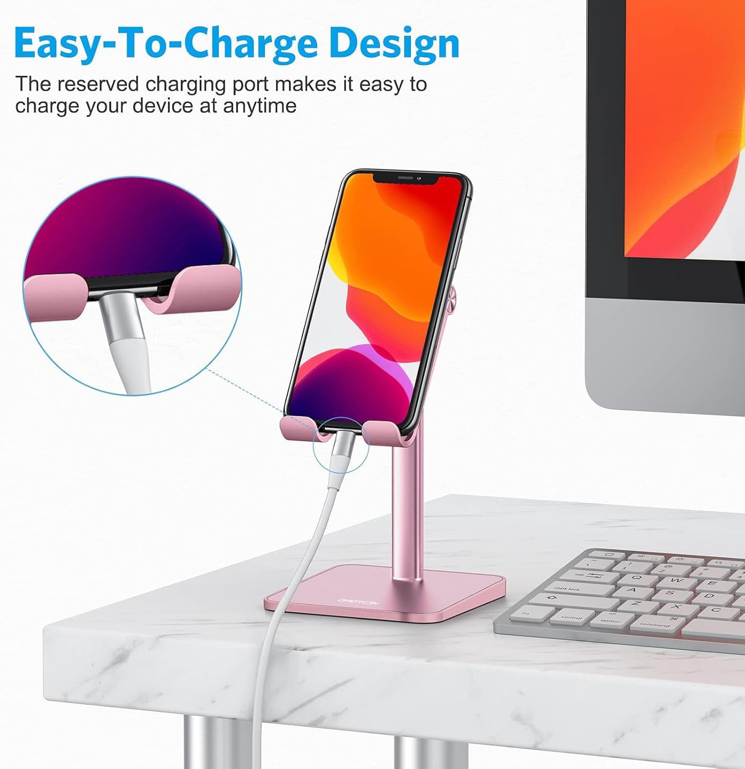 حامل هاتف محمول من OMOTON، حامل هاتف مكتبي بزاوية ارتفاع قابلة للتعديل لهاتف iPhone SE 2/11 / 11 Pro/XS Max/XR، وSamsung Galaxy S20 / S10 / S9 / S8 وهواتف أخرى (3.5-7.0 بوصة) 