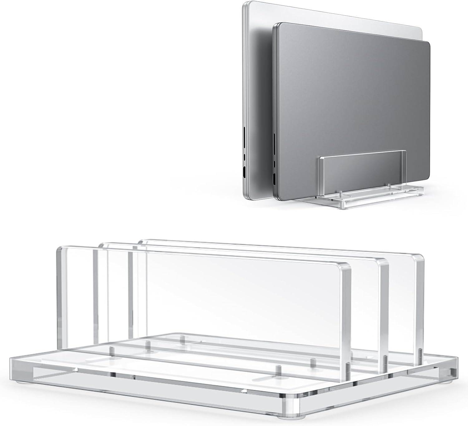 حامل كمبيوتر محمول عمودي من OMOTON للمكتب، حامل كمبيوتر محمول من الأكريليك شفاف قابل للتعديل لأجهزة MacBook Pro Air وHP وجميع أجهزة الكمبيوتر المحمولة للألعاب حتى 17 بوصة (أسود، فتحتان) 