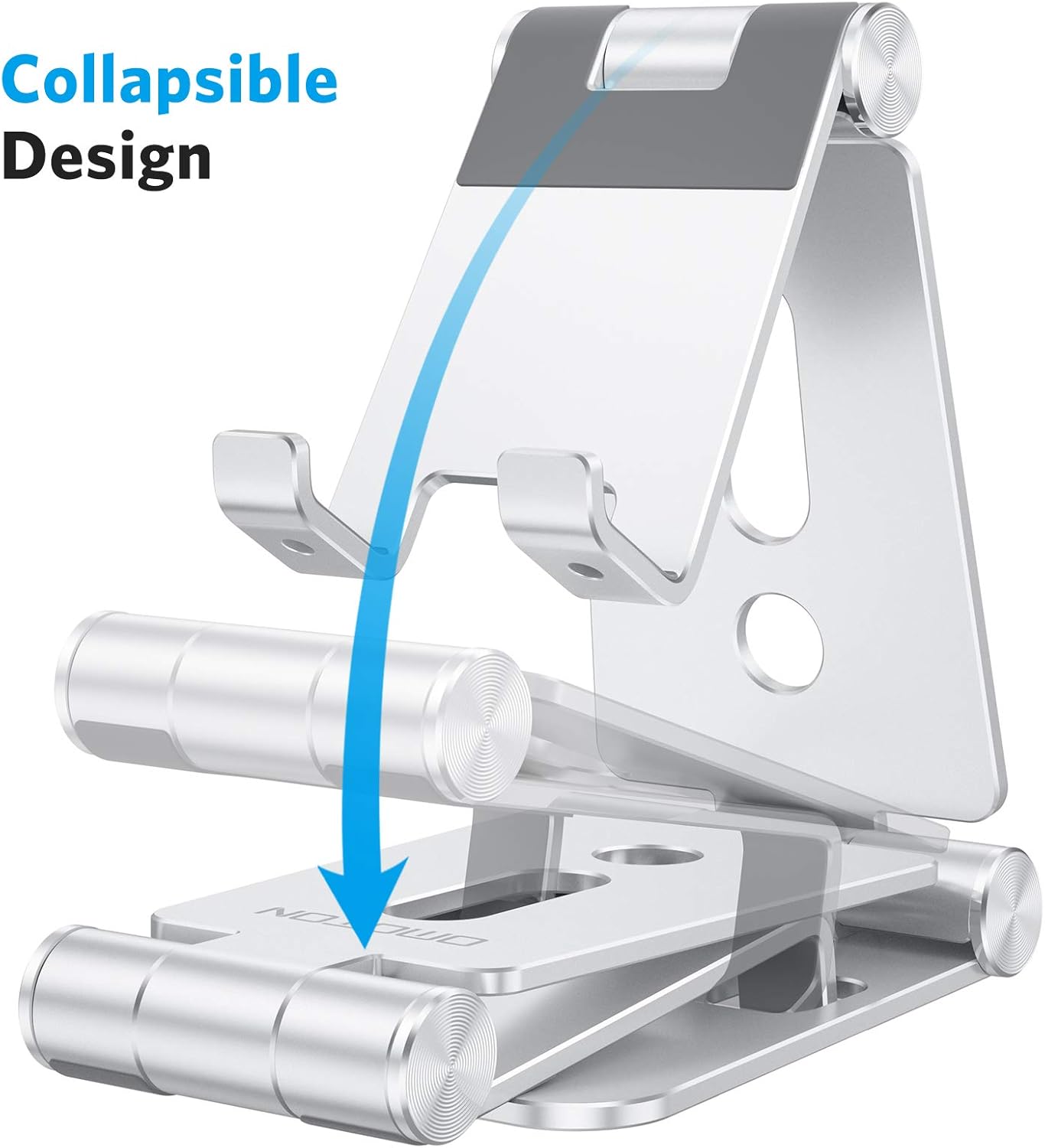 حامل هاتف محمول قابل للطي من OMOTON، حامل هاتف محمول C4 من الألومنيوم، قاعدة تثبيت قابلة للتعديل متوافقة مع iPhone 17/16/15 Pro Max Air، Samsung Galaxy، الأجهزة اللوحية الصغيرة، جميع الهواتف الذكية، فضي 
