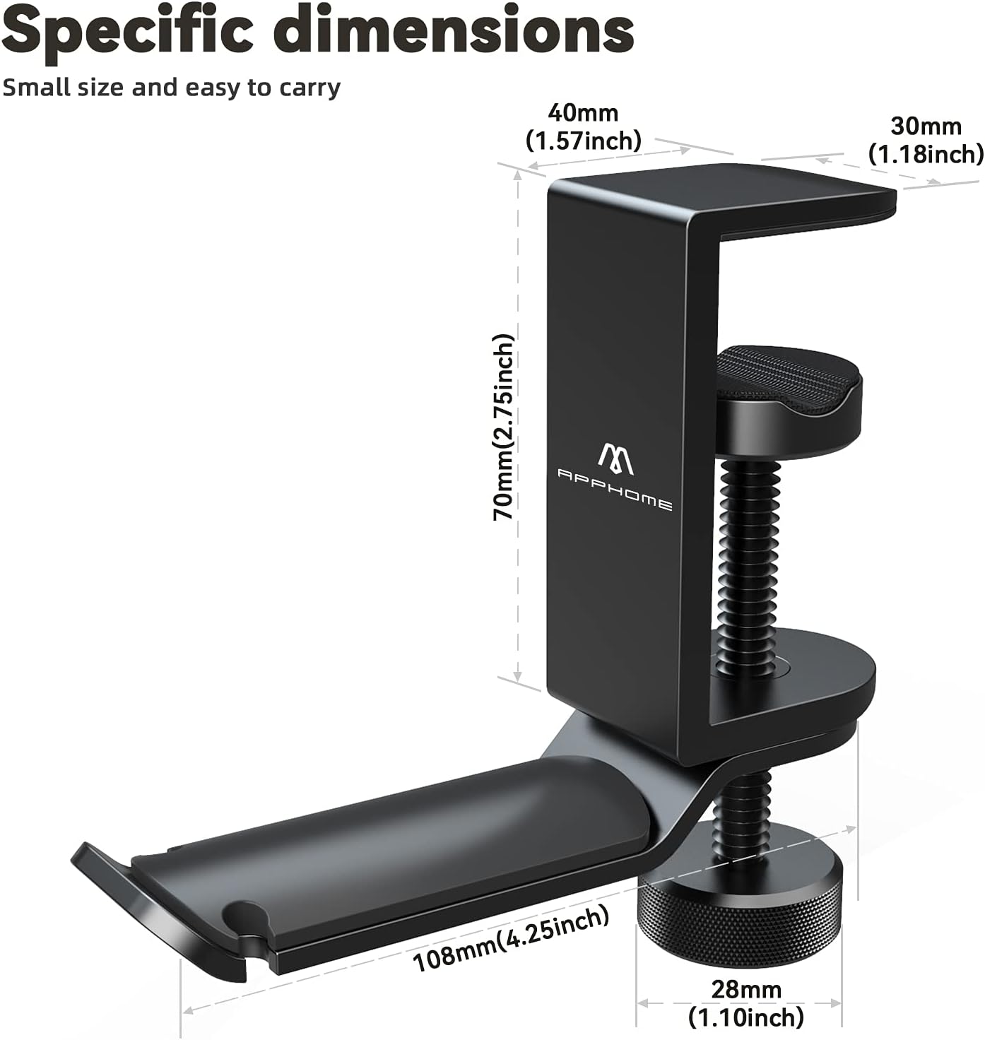 APPHOME Headphone Hanger, Under Desk Headset Stand Holder, 360 Degree Rotating PC Gaming Headset Mount, Aluminum Gaming Headphone Clamp Hook, Universal Fit