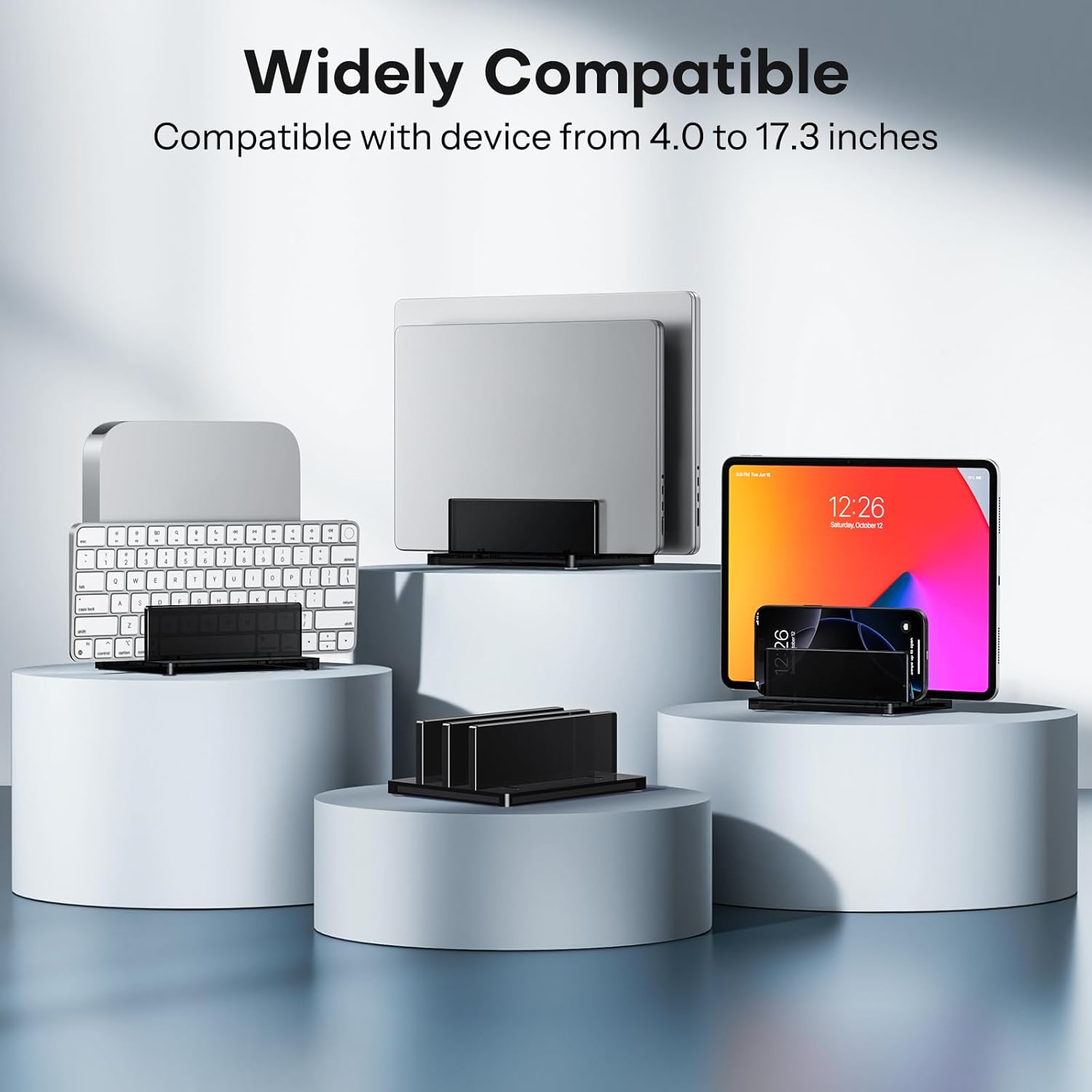 حامل كمبيوتر محمول عمودي من OMOTON للمكتب، حامل كمبيوتر محمول من الأكريليك شفاف قابل للتعديل لأجهزة MacBook Pro Air وHP وجميع أجهزة الكمبيوتر المحمولة للألعاب حتى 17 بوصة (أسود، فتحتان) 