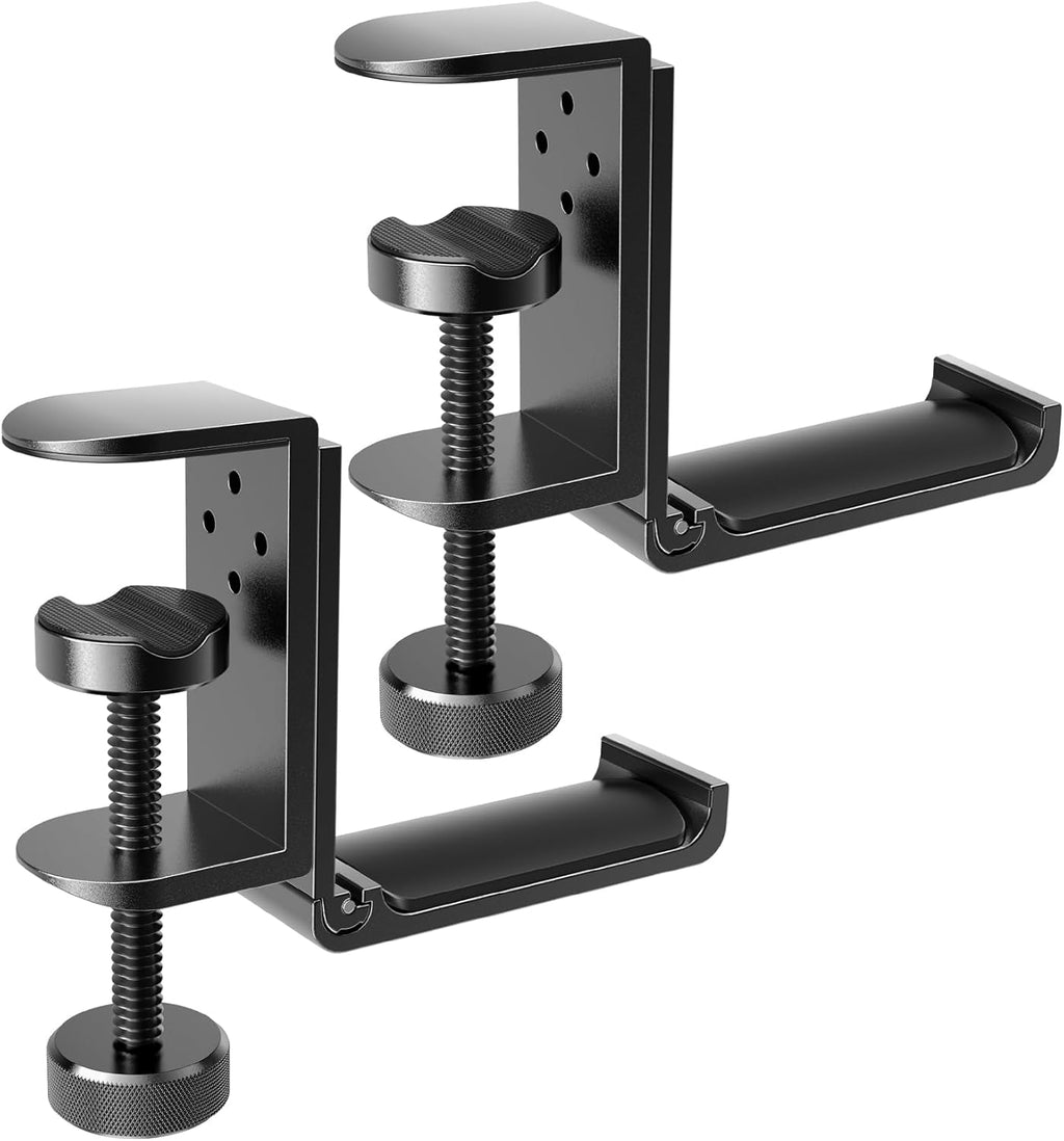 APPHOME Foldable Headphone Stand Hanger Holder, Space-Saving Aluminum Soundbar Stand with Universal Fit for Gaming PC Accessories, Under Desk Clamp Hook Mount (2 Pieces Pack)