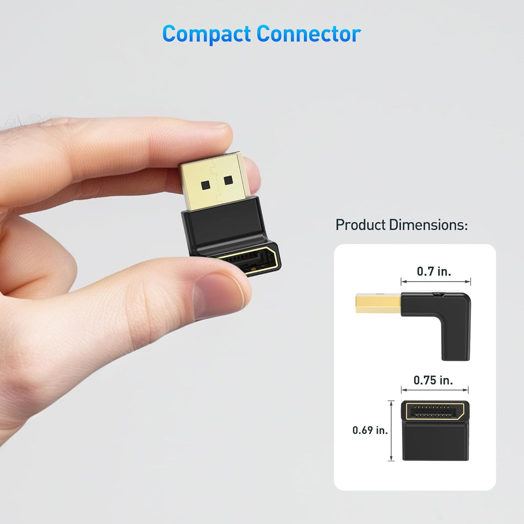Cable Matters 4K@240Hz Right Angle DisplayPort 1.4 Adapter, 8K DisplayPort 270 Degree Adapter, Black