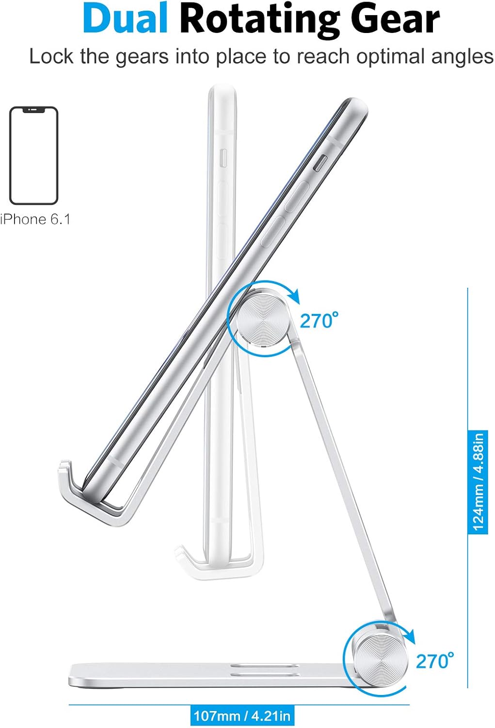 حامل هاتف محمول قابل للطي من OMOTON، حامل هاتف محمول C4 من الألومنيوم، قاعدة تثبيت قابلة للتعديل متوافقة مع iPhone 17/16/15 Pro Max Air، Samsung Galaxy، الأجهزة اللوحية الصغيرة، جميع الهواتف الذكية، فضي 