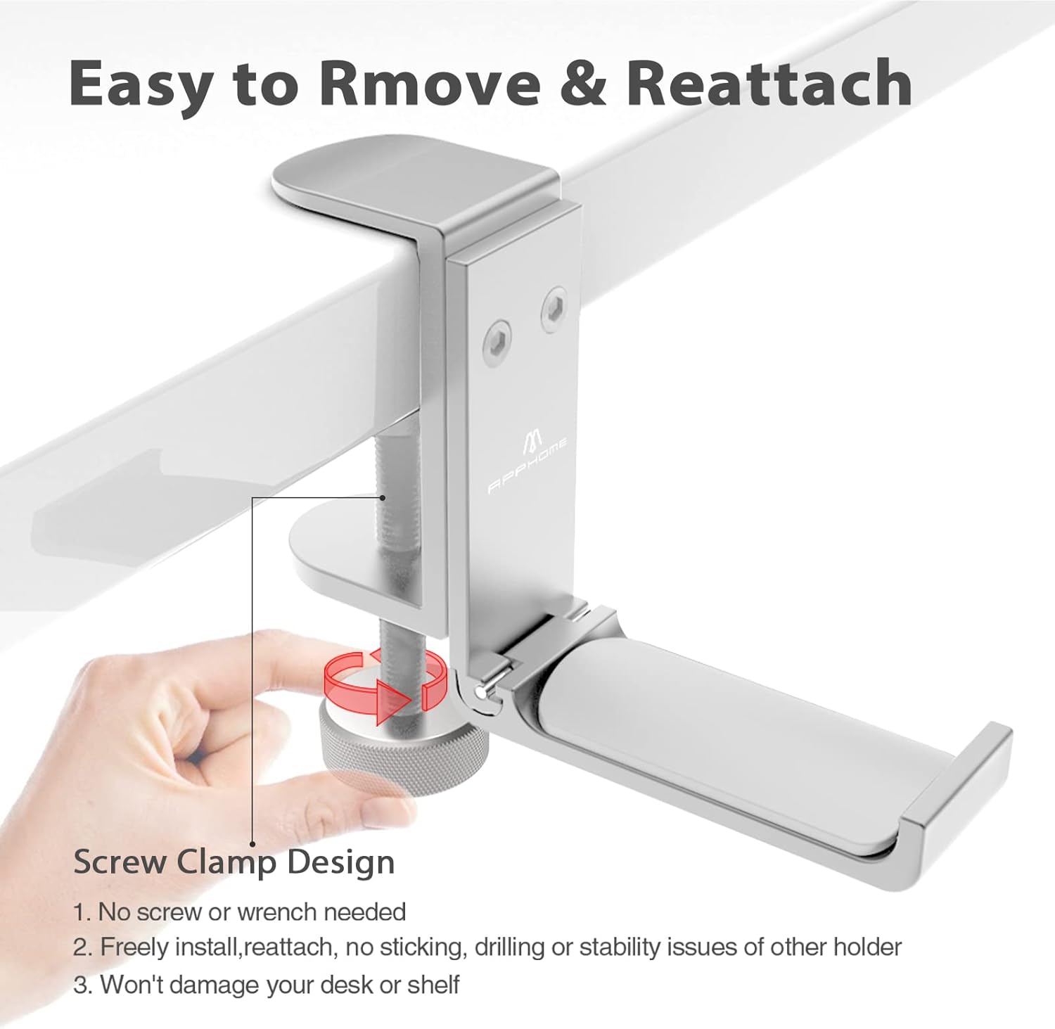 APPHOME Foldable Headphone Stand Hanger Holder, Space-Saving Aluminum Soundbar Stand with Universal Fit for Gaming PC Accessories, Under Desk Clamp Hook Mount (1 Piece)