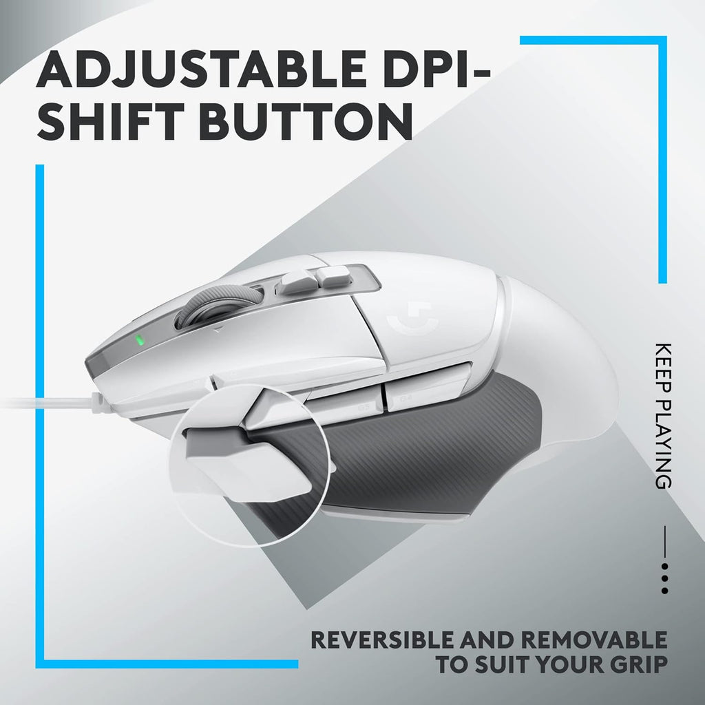 ماوس الألعاب السلكي Logitech G502 X - مفاتيح أساسية هجينة بصرية ميكانيكية من LIGHTFORCE، ومستشعر ألعاب HERO 25K، متوافق مع أجهزة الكمبيوتر الشخصية - macOS/Windows - أبيض 