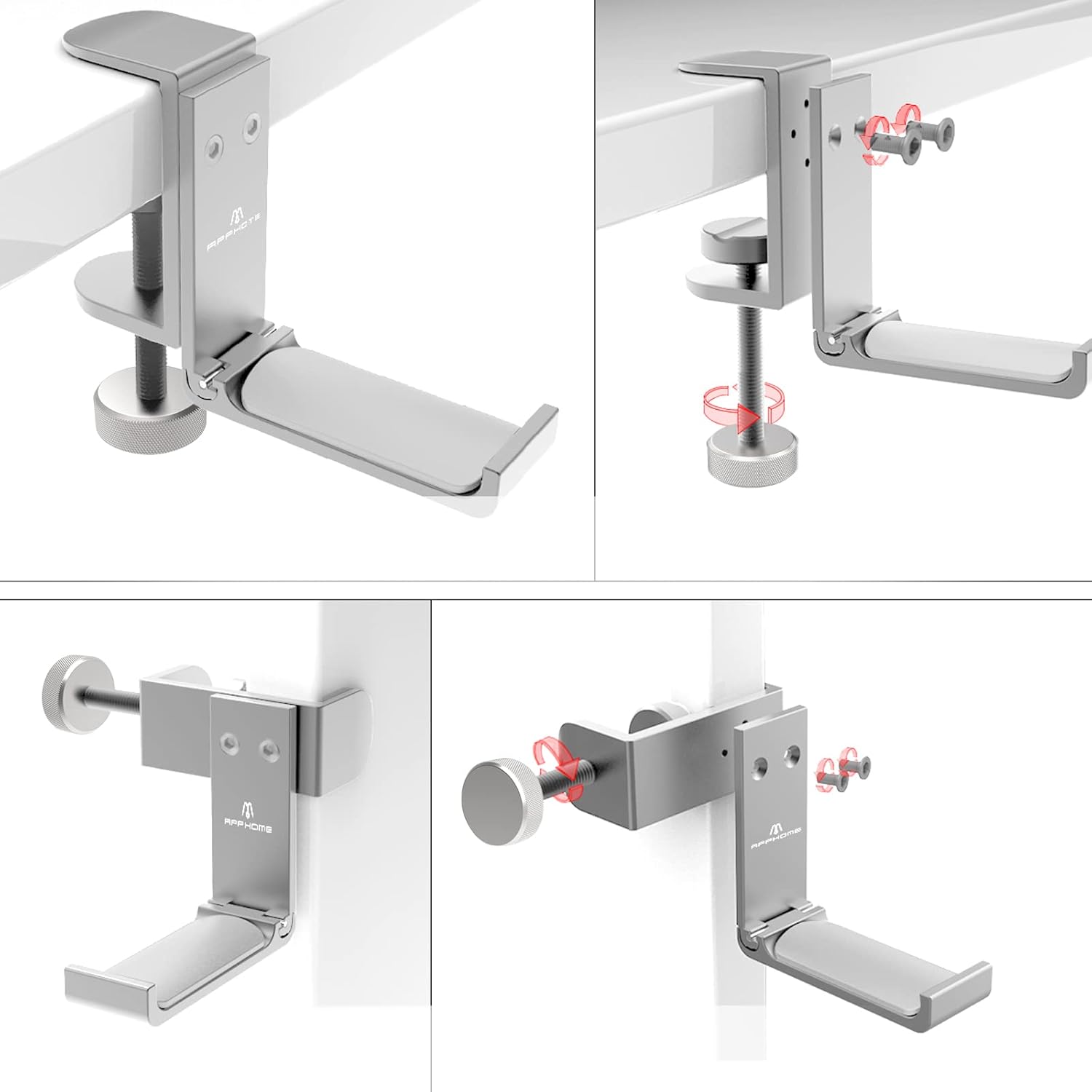 APPHOME Foldable Headphone Stand Hanger Holder, Space-Saving Aluminum Soundbar Stand with Universal Fit for Gaming PC Accessories, Under Desk Clamp Hook Mount (1 Piece)