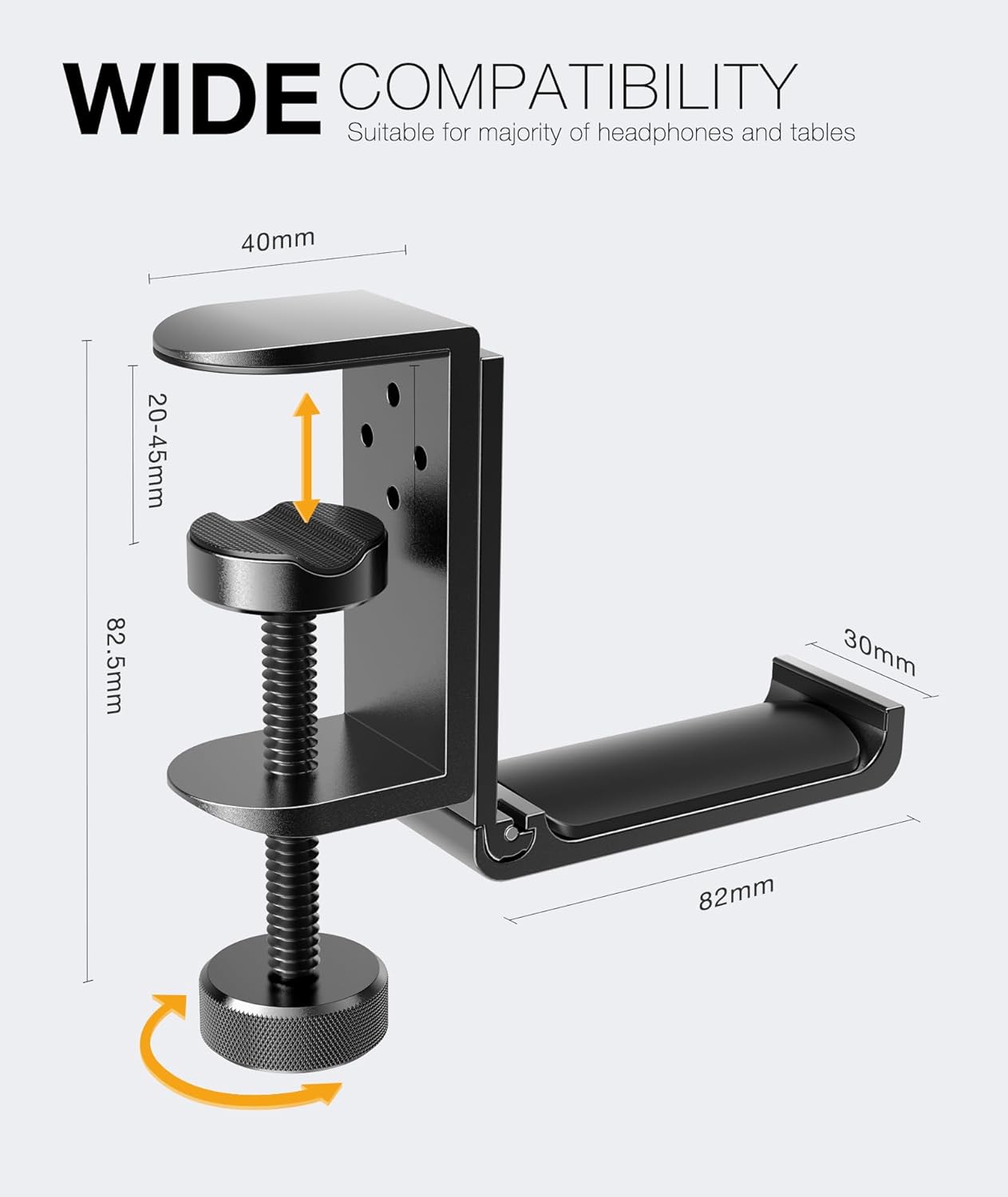 APPHOME Foldable Headphone Stand Hanger Holder, Space-Saving Aluminum Soundbar Stand with Universal Fit for Gaming PC Accessories, Under Desk Clamp Hook Mount (2 Pieces Pack)