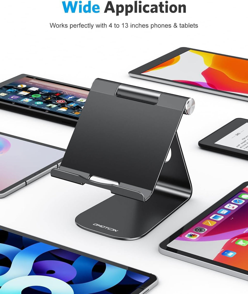 حامل OMOTON اللوحي القابل للتعديل، حامل T1 لسطح المكتب من الألومنيوم متوافق مع iPad Air/Mini، iPad 10.2/9.7، iPad Pro 11/12.9/13، Samsung Tab والمزيد حتى 13 بوصة 