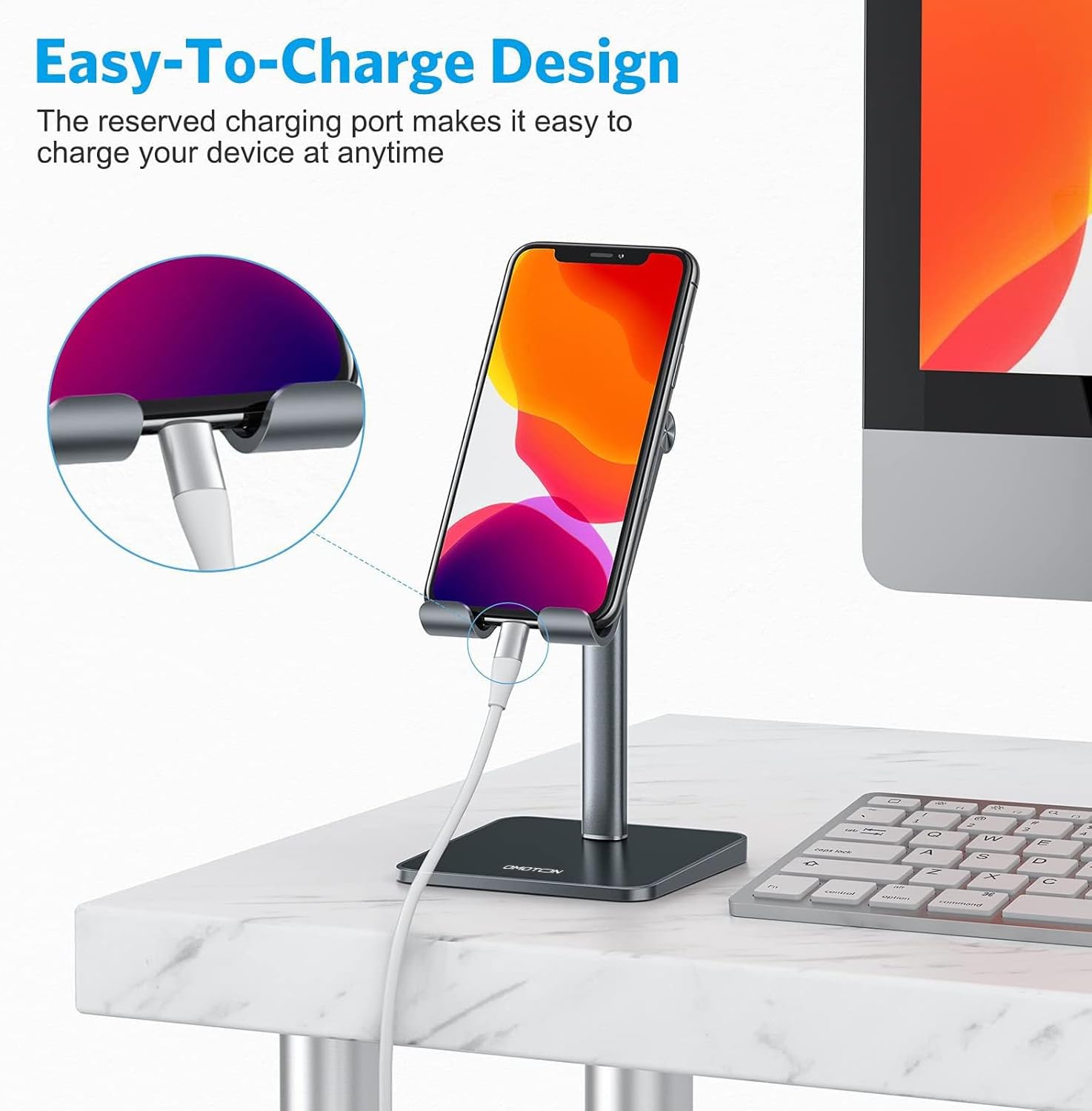 حامل هاتف محمول من OMOTON، حامل هاتف مكتبي بزاوية ارتفاع قابلة للتعديل لهاتف iPhone SE 2/11 / 11 Pro/XS Max/XR، وSamsung Galaxy S20 / S10 / S9 / S8 وهواتف أخرى (3.5-7.0 بوصة) 