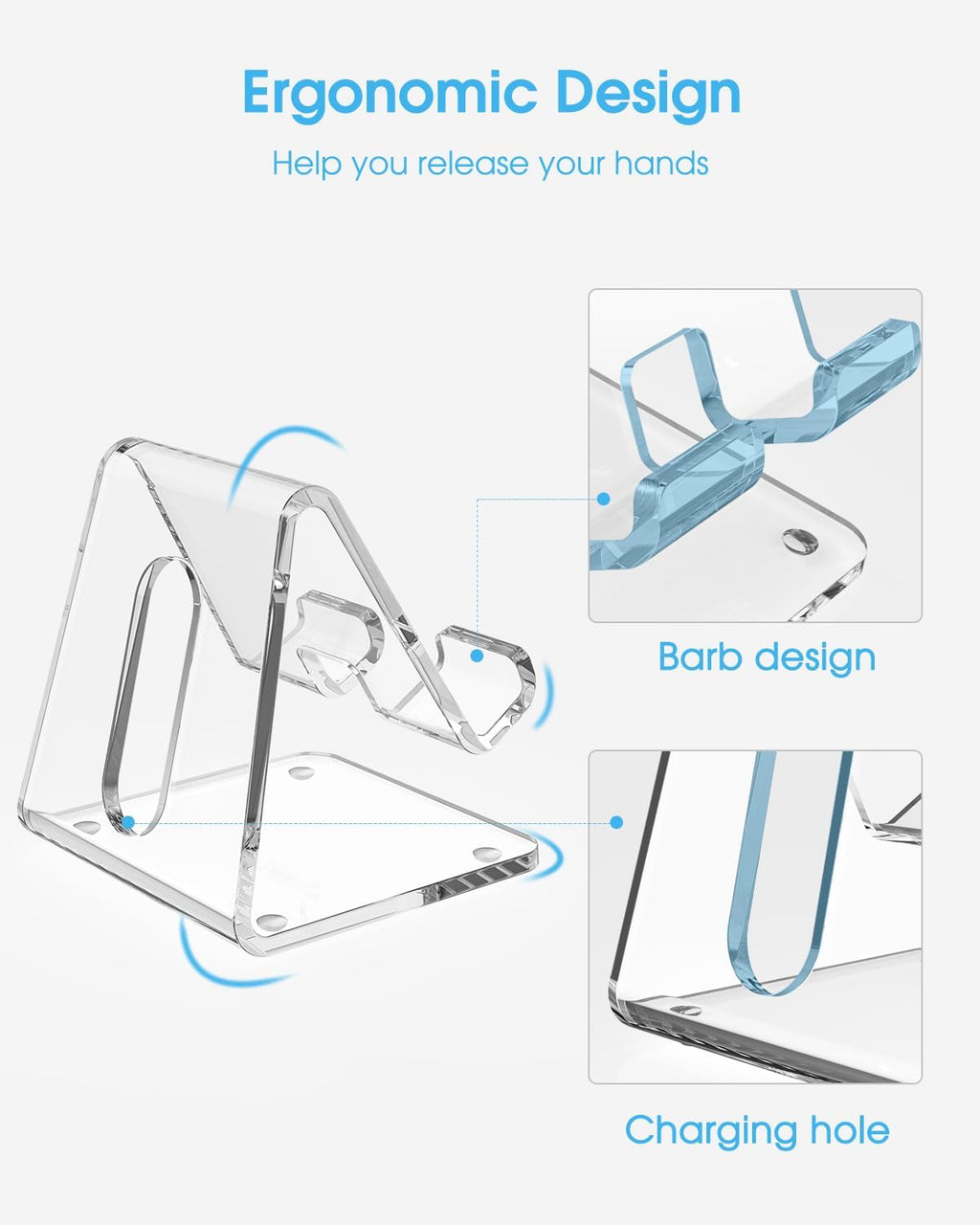 حامل هاتف خلوي من الأكريليك من KTRIO مكون من قطعتين للمكتب، قاعدة تثبيت شفافة للهاتف متوافقة مع iPhone 16/15/14/13 Pro Max 12/11 XR، جميع الهواتف الذكية، ملحقات المكتب 