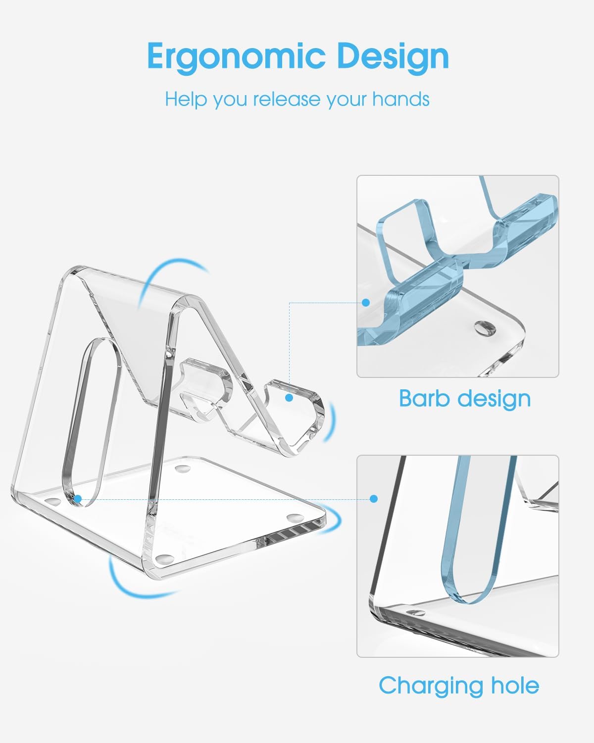 حامل هاتف خلوي من الأكريليك من KTRIO مكون من قطعتين للمكتب، قاعدة تثبيت شفافة للهاتف متوافقة مع iPhone 16/15/14/13 Pro Max 12/11 XR، جميع الهواتف الذكية، ملحقات المكتب 