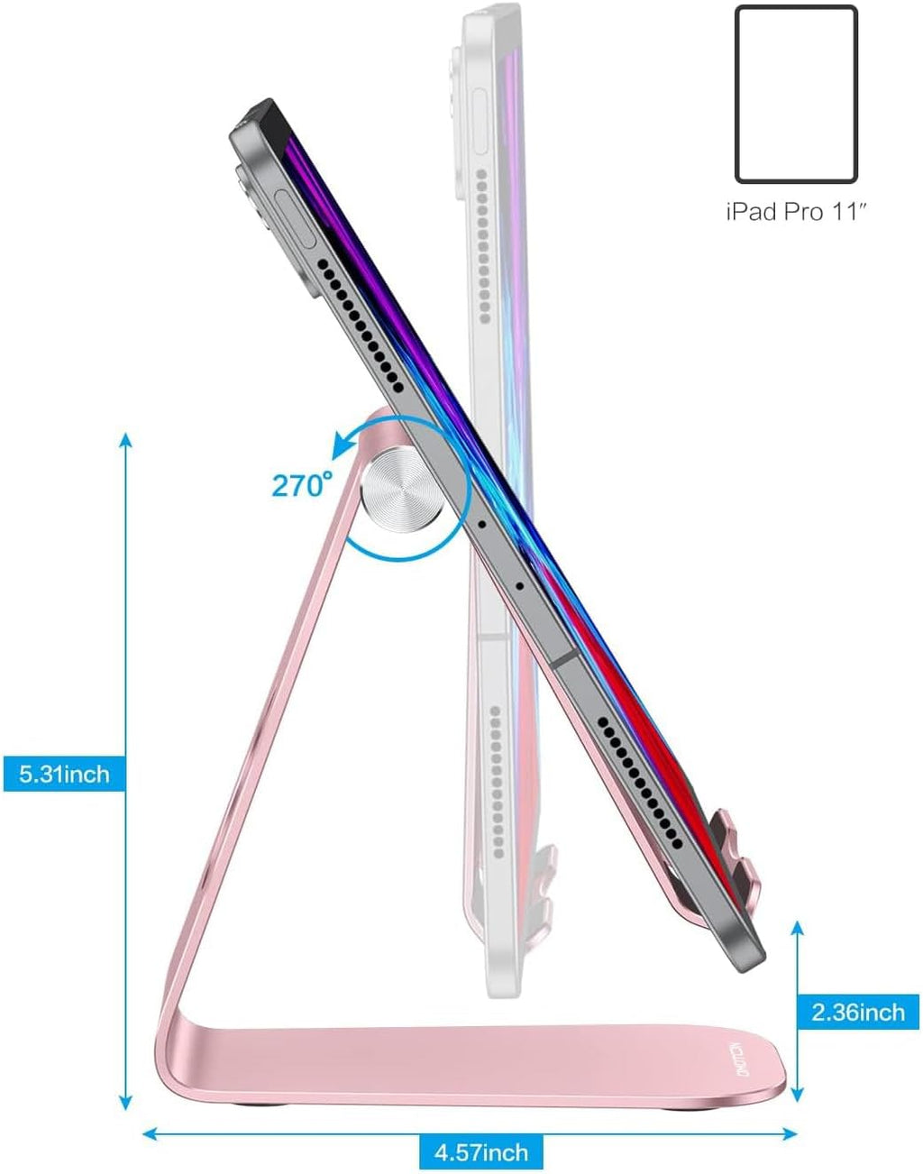 حامل OMOTON اللوحي القابل للتعديل، حامل T1 لسطح المكتب من الألومنيوم متوافق مع iPad Air/Mini، iPad 10.2/9.7، iPad Pro 11/12.9/13، Samsung Tab والمزيد حتى 13 بوصة 