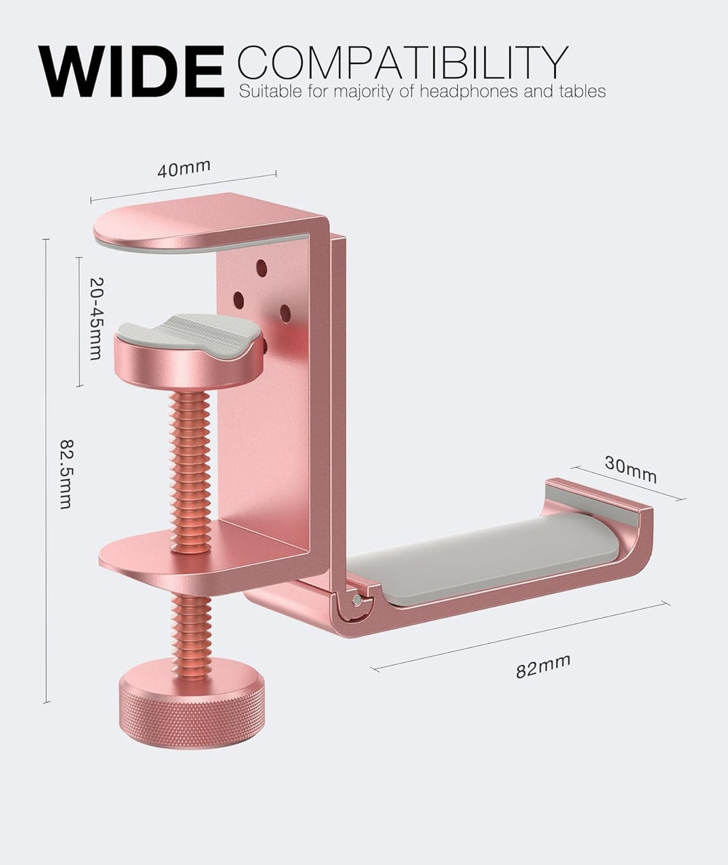 حامل سماعات رأس قابل للطي من APPHOME، حامل مكبر صوت من الألومنيوم موفر للمساحة مع ملاءمة عالمية لملحقات الكمبيوتر للألعاب، حامل خطاف أسفل المكتب (قطعة واحدة) 