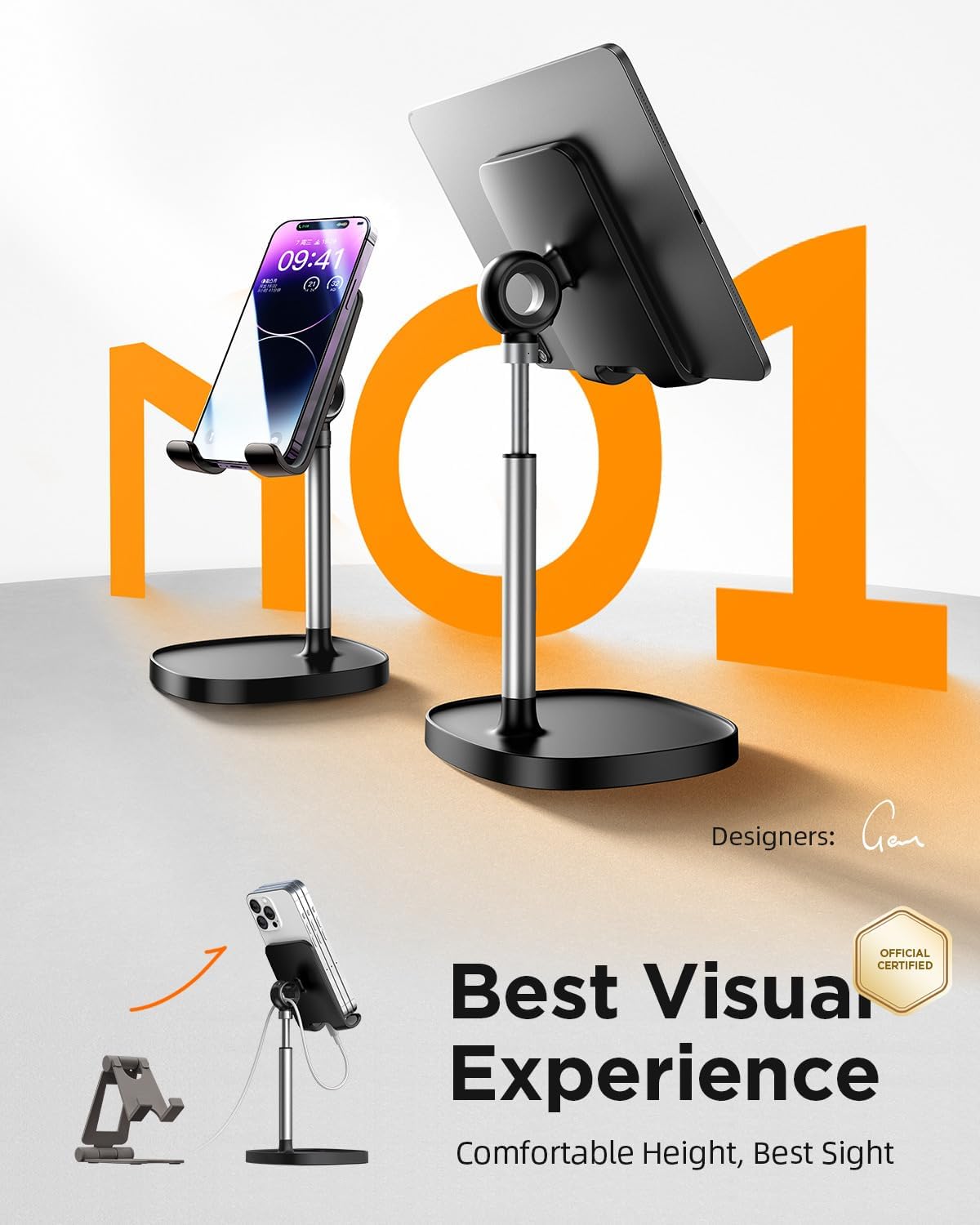 حامل هاتف محمول من LISEN قابل للتعديل لهاتف iPhone، حامل هاتف للمكتب، ملحقات مكتب الكمبيوتر الشخصي لهاتف iPhone، حامل أساسيات الألعاب، مناسب لجرابات Otterbox والهواتف وSwitch وKindle وiPad Air والكمبيوتر اللوحي مقاس 4-10 بوصات 