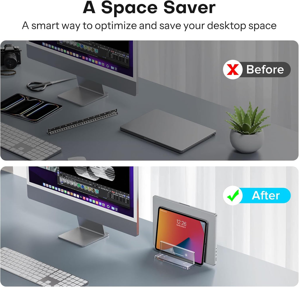 حامل كمبيوتر محمول عمودي من OMOTON للمكتب، حامل كمبيوتر محمول من الأكريليك شفاف قابل للتعديل لأجهزة MacBook Pro Air وHP وجميع أجهزة الكمبيوتر المحمولة للألعاب حتى 17 بوصة (أسود، فتحتان) 