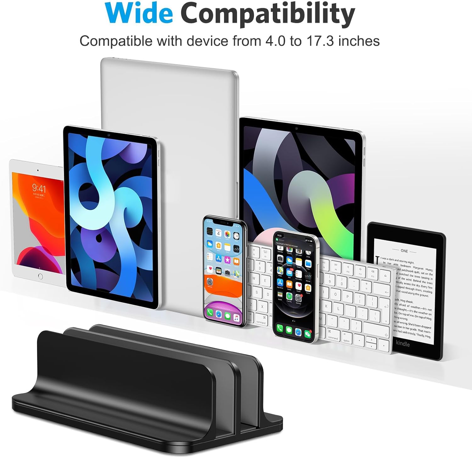 حامل كمبيوتر محمول عمودي من OMOTON [إصدار مزدوج محدث]، حامل كمبيوتر ماك بوك من الألومنيوم لسطح المكتب مع حجم قاعدة قابل للتعديل، يناسب جميع أجهزة ماك بوك وسيرفس وكروم بوك وأجهزة الكمبيوتر المحمولة للألعاب (حتى 17.3 بوصة) (أسود) 