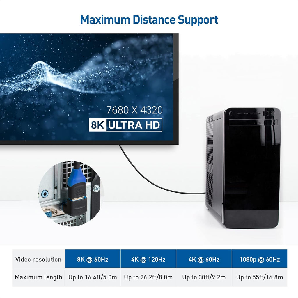 كابل ماترز، محول HDMI 2.1 بزاوية قائمة 8K بسرعة 48 جيجابت في الثانية مع HDR، يدعم 8K عند 60 هرتز / 4K عند 240 هرتز، محول HDMI بزاوية 90 درجة من الذكور إلى الإناث، أسود 