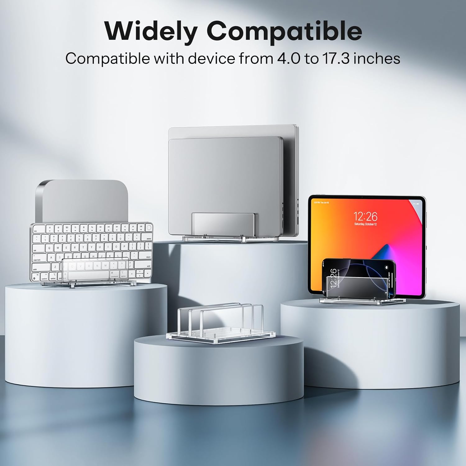 حامل كمبيوتر محمول عمودي من OMOTON للمكتب، حامل كمبيوتر محمول من الأكريليك شفاف قابل للتعديل لأجهزة MacBook Pro Air وHP وجميع أجهزة الكمبيوتر المحمولة للألعاب حتى 17 بوصة (أسود، فتحتان) 