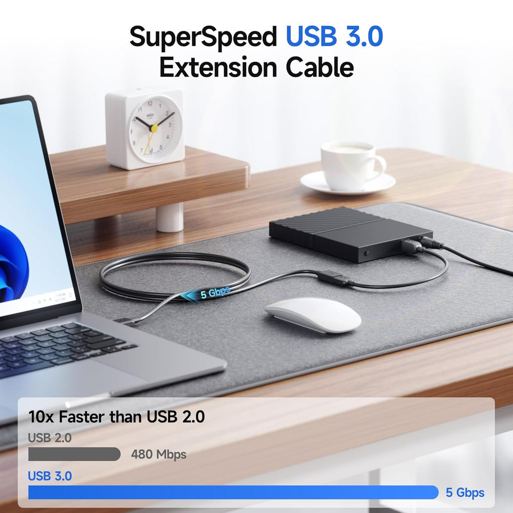 كابل تمديد USB بطول 5 جيجابت في الثانية من Cable Matters - 10 أقدام، كابل تمديد USB 3.0، موسع USB 3.0 من ذكر إلى أنثى، متوافق مع كاميرا الويب، سماعة الواقع الافتراضي، الطابعة، القرص الصلب 