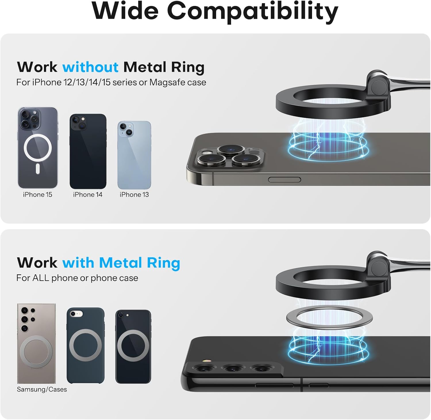 حامل هاتف مغناطيسي دوار 360 درجة من OMOTON، لملحقات السفر الأساسية للطائرات Magsafe، حامل هاتف عالمي قابل للتعديل وقابل للطي بدون استخدام اليدين لهاتف iPhone 16 15 14 Pro Max (عبوة من قطعتين) 