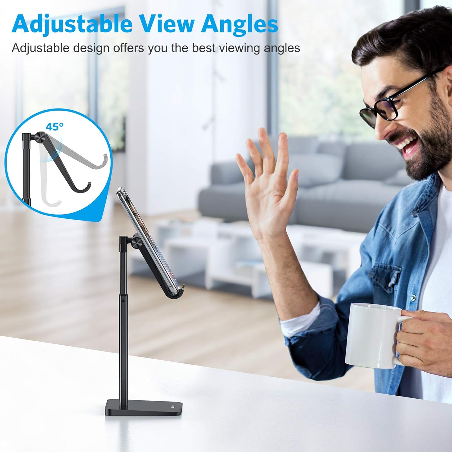 حامل هاتف محمول من OMOTON، حامل هاتف مكتبي بزاوية ارتفاع قابلة للتعديل لهاتف iPhone SE 2/11 / 11 Pro/XS Max/XR، وSamsung Galaxy S20 / S10 / S9 / S8 وهواتف أخرى (3.5-7.0 بوصة) 