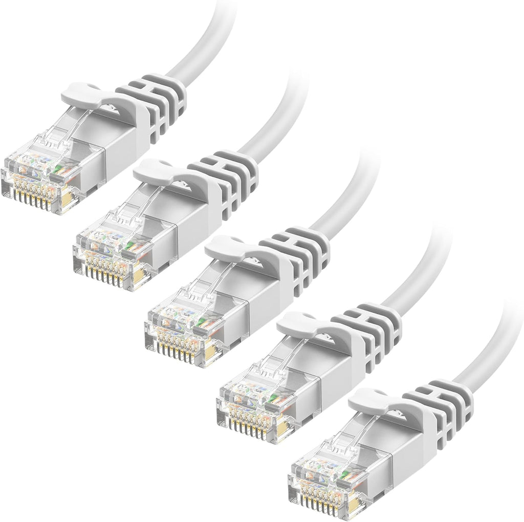 Cable Matters 10Gbps 5-Pack Snagless Cat 6 Ethernet Cable - Slim Profile Cat 6 Cable, Cat6 Cord, Thin Ethernet Cord, White