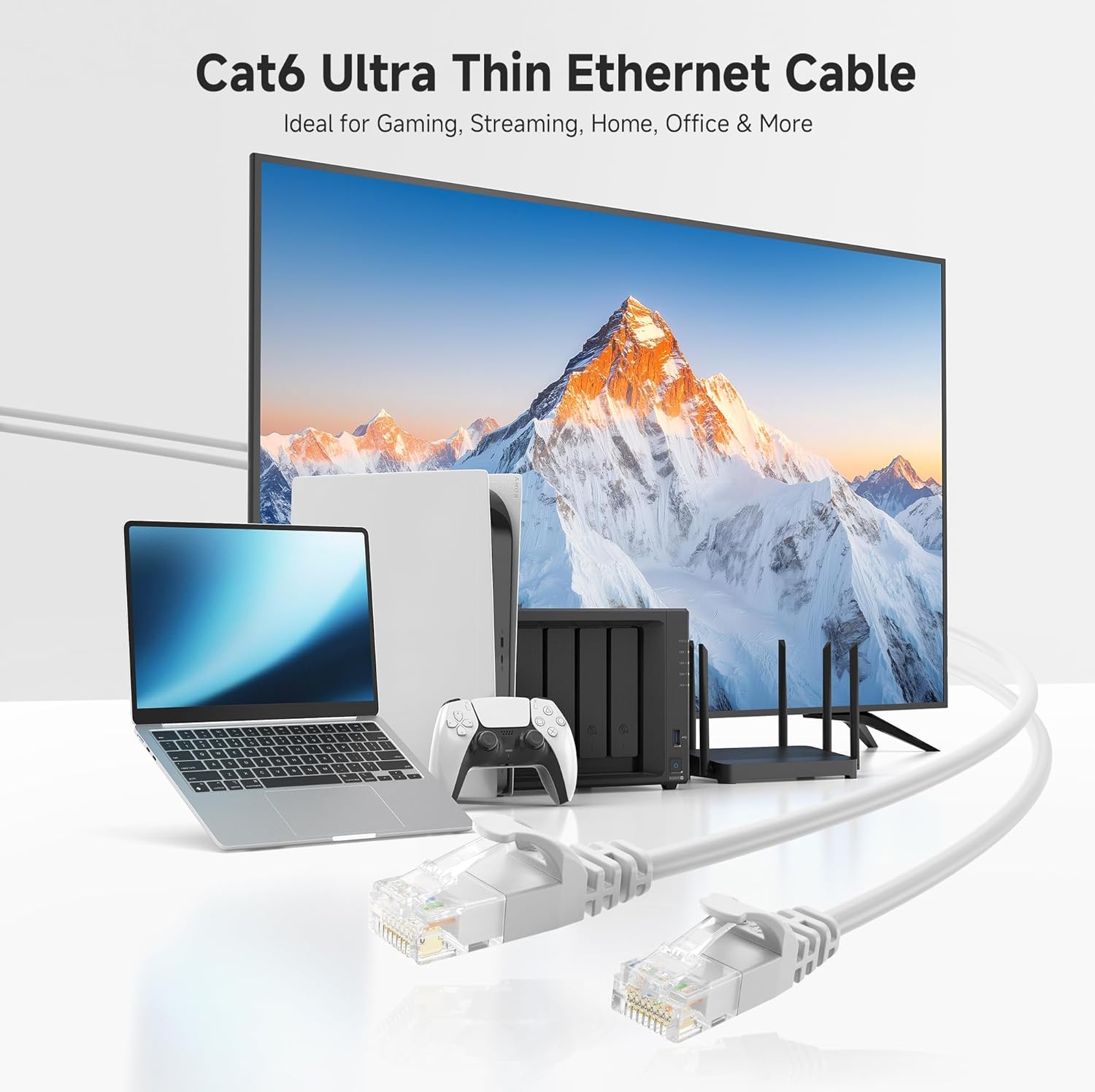 كابلات إيثرنت Cat 6 من Cable Matters، 10 جيجابت في الثانية، عبوة من 5 قطع - كابل Cat 6 رفيع، سلك Cat 6، سلك إيثرنت رفيع، أبيض 