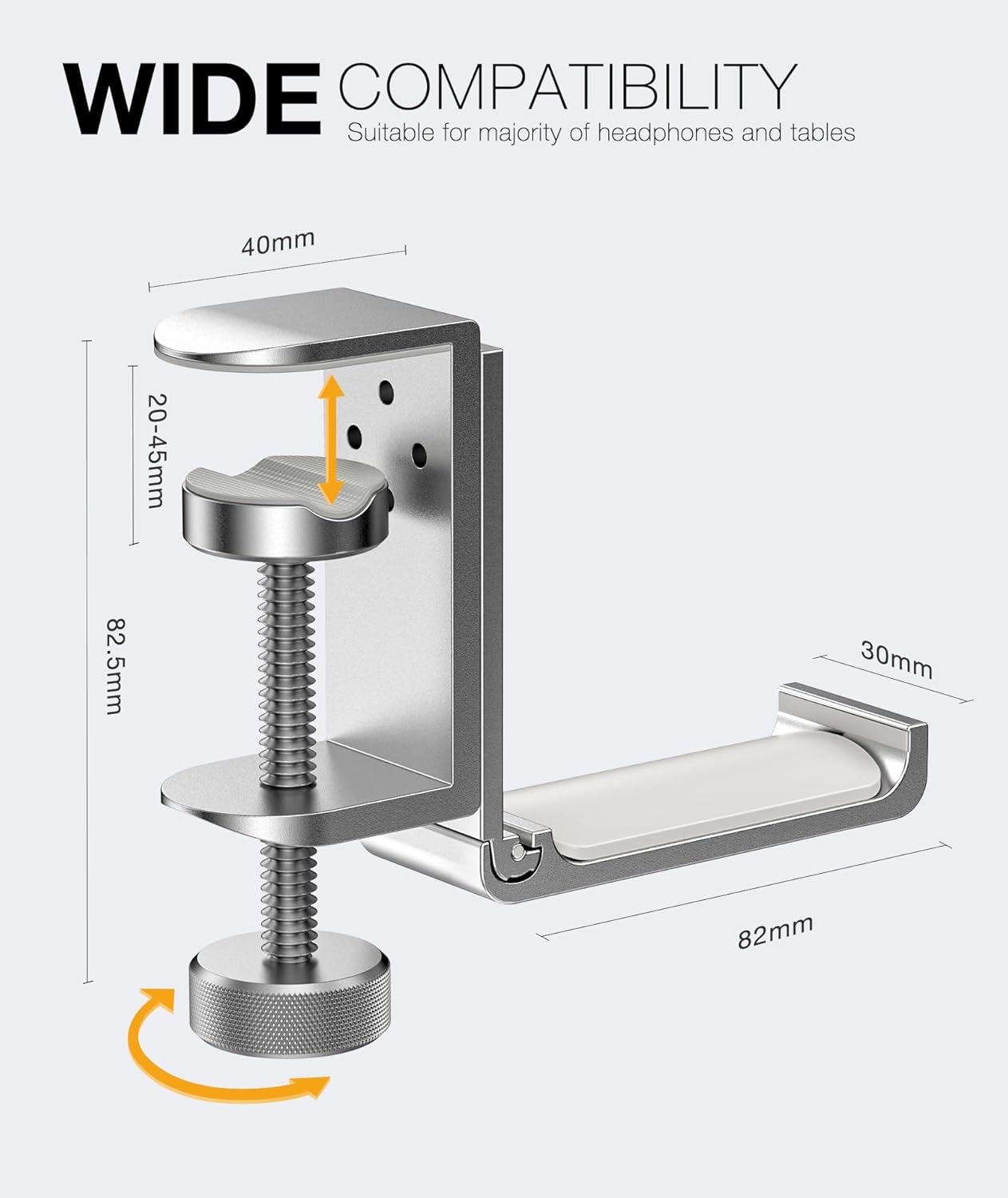 APPHOME Foldable Headphone Stand Hanger Holder, Space-Saving Aluminum Soundbar Stand with Universal Fit for Gaming PC Accessories, Under Desk Clamp Hook Mount (1 Piece)