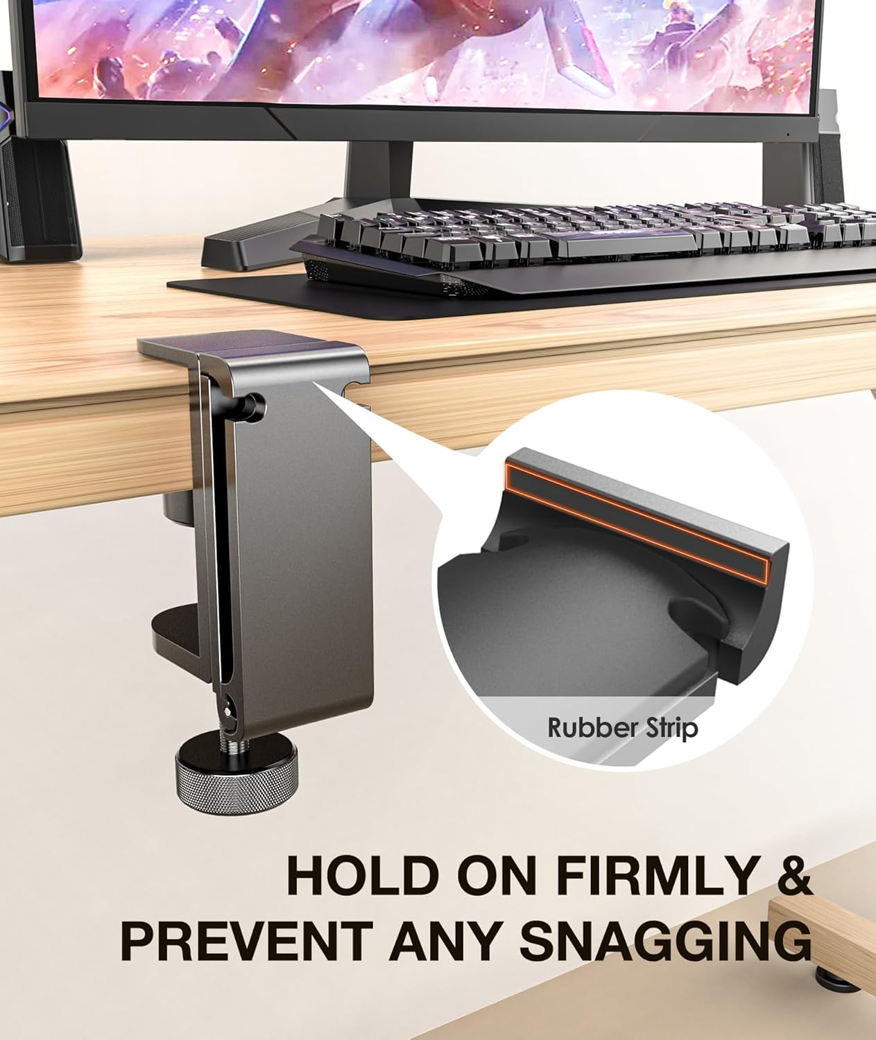 APPHOME Headphone Hook Desk, Headphones Stand Under Table Foldable Headset Holder Clamp Hanger Mount, Built in Cable Clip Organizer for PC Gaming, Office, Backpack Bag Purse Hanging