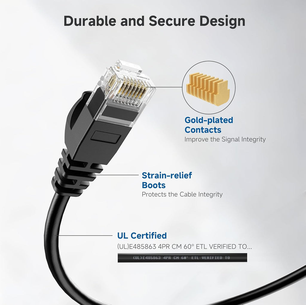 كابلات إيثرنت Cat 6 من Cable Matters، 10 جيجابت في الثانية، عبوة من 5 قطع - كابل Cat 6 رفيع، سلك Cat 6، سلك إيثرنت رفيع، أسود 