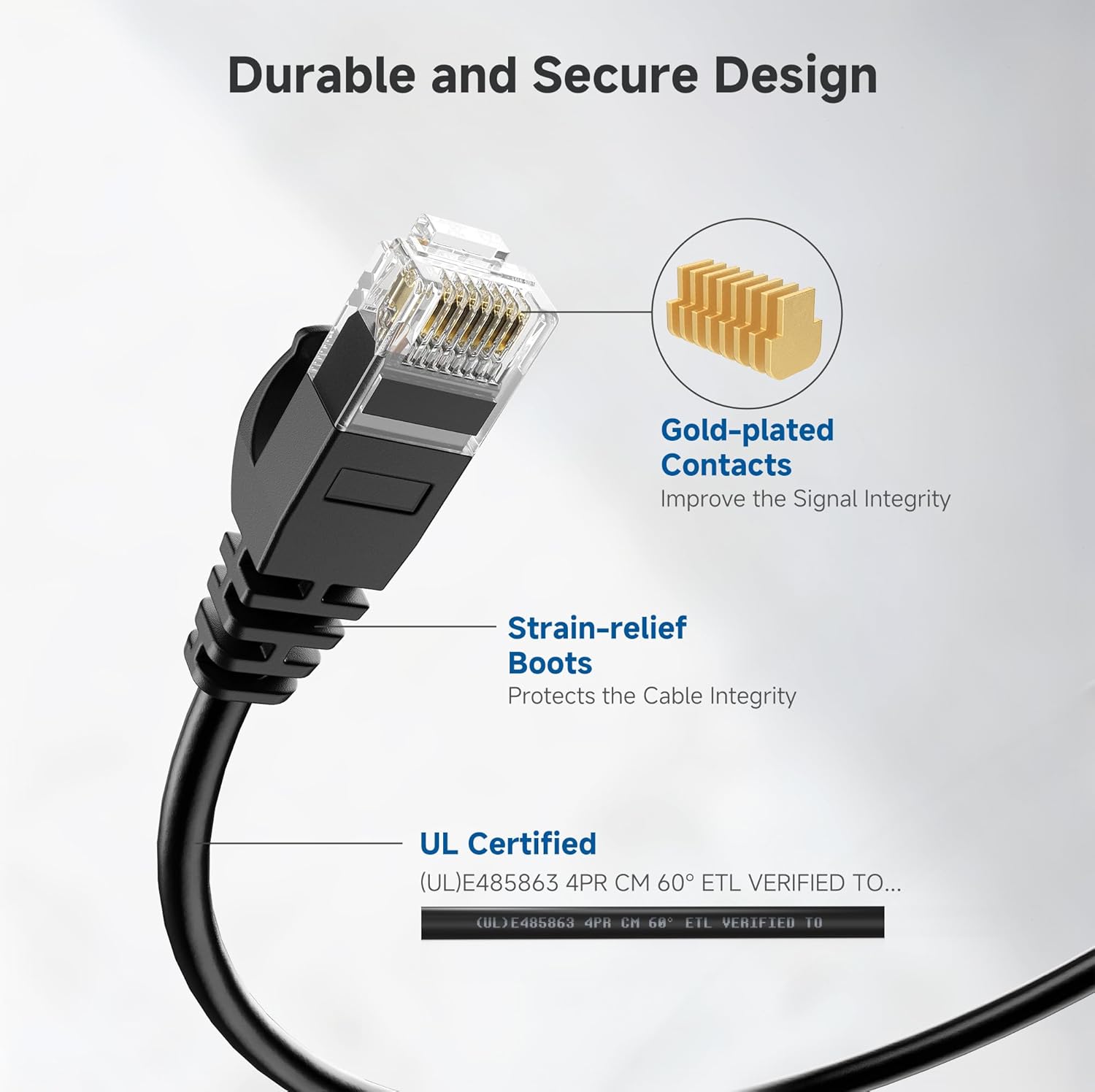 Cable Matters 10Gbps 5-Pack Snagless Cat 6 Ethernet Cable - Slim Profile Cat 6 Cable, Cat6 Cord, Thin Ethernet Cord, Black