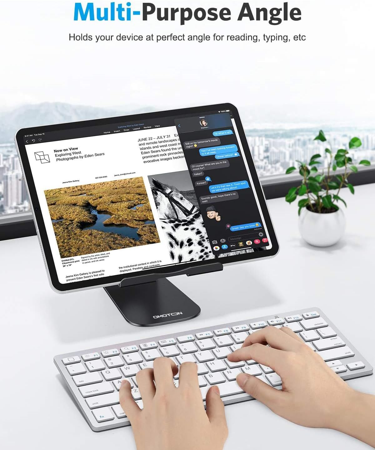 حامل OMOTON اللوحي القابل للتعديل، حامل T1 لسطح المكتب من الألومنيوم متوافق مع iPad Air/Mini، iPad 10.2/9.7، iPad Pro 11/12.9/13، Samsung Tab والمزيد حتى 13 بوصة 