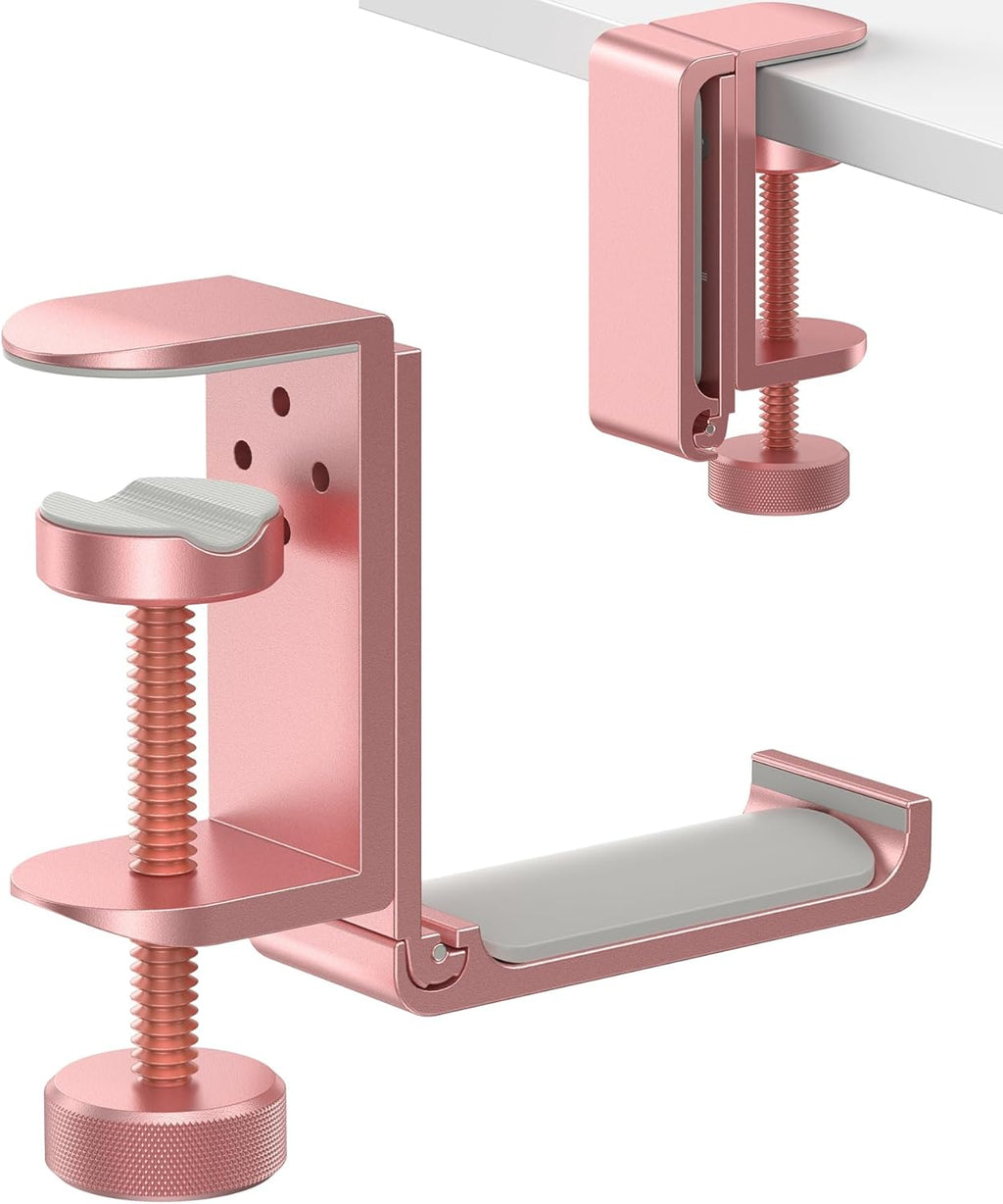 حامل سماعات رأس قابل للطي من APPHOME، حامل مكبر صوت من الألومنيوم موفر للمساحة مع ملاءمة عالمية لملحقات الكمبيوتر للألعاب، حامل خطاف أسفل المكتب (قطعة واحدة) 