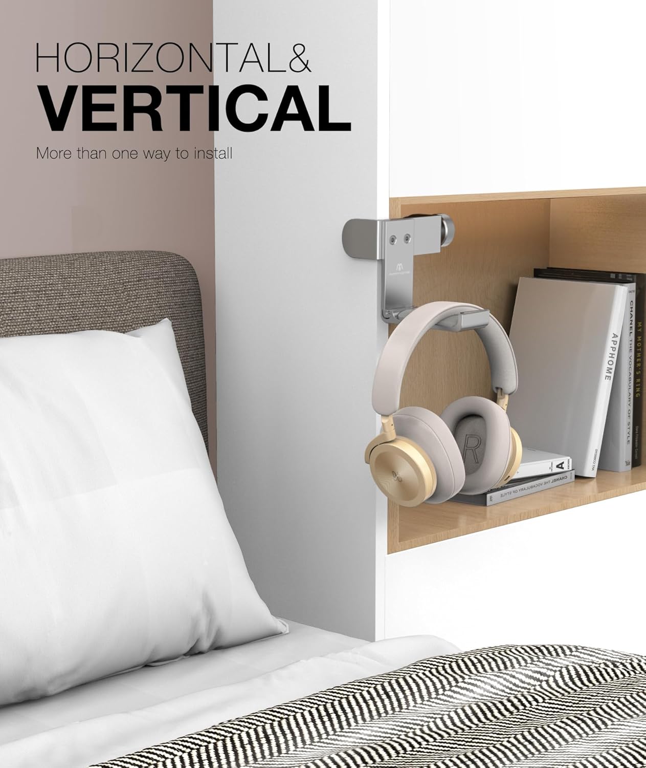 APPHOME Foldable Headphone Stand Hanger Holder, Space-Saving Aluminum Soundbar Stand with Universal Fit for Gaming PC Accessories, Under Desk Clamp Hook Mount (1 Piece)