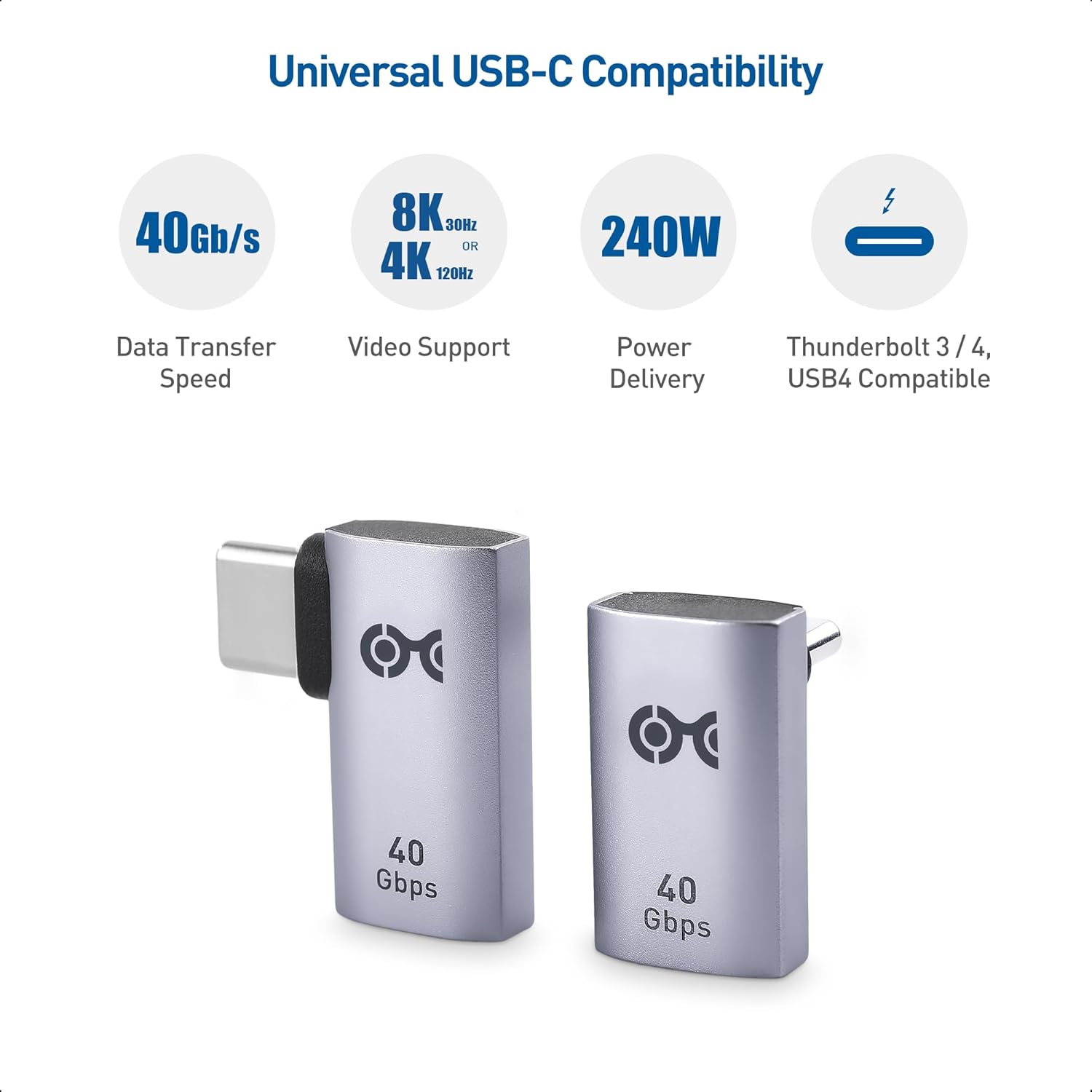 مجموعة محول USB-C بزاوية قائمة 40 جيجابت في الثانية من Cable Matters، حتى [فيديو 4K@240Hz، شحن 240 واط، نقل بيانات 40 جيجابت في الثانية] محول USB-C بزاوية 90 درجة، متوافق مع Thunderbolt 4، iPhone 16، Steam Deck 