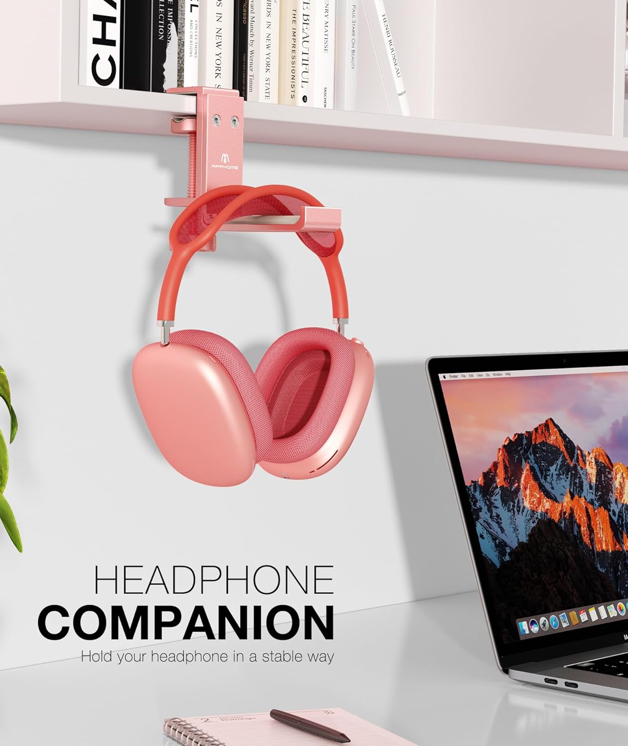 APPHOME Foldable Headphone Stand Hanger Holder, Space-Saving Aluminum Soundbar Stand with Universal Fit for Gaming PC Accessories, Under Desk Clamp Hook Mount (1 Piece)