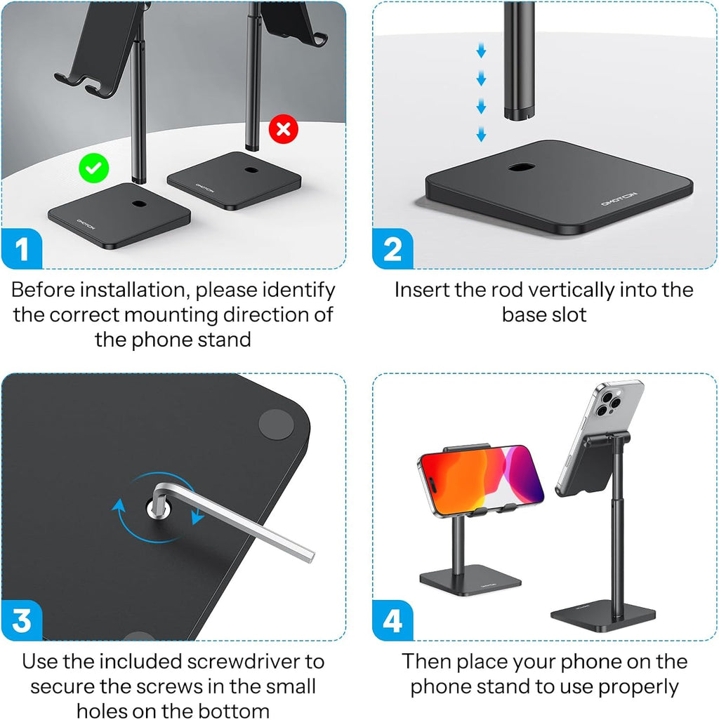 حامل هاتف محمول من OMOTON، حامل هاتف مكتبي بزاوية ارتفاع قابلة للتعديل لهاتف iPhone SE 2/11 / 11 Pro/XS Max/XR، وSamsung Galaxy S20 / S10 / S9 / S8 وهواتف أخرى (3.5-7.0 بوصة) 
