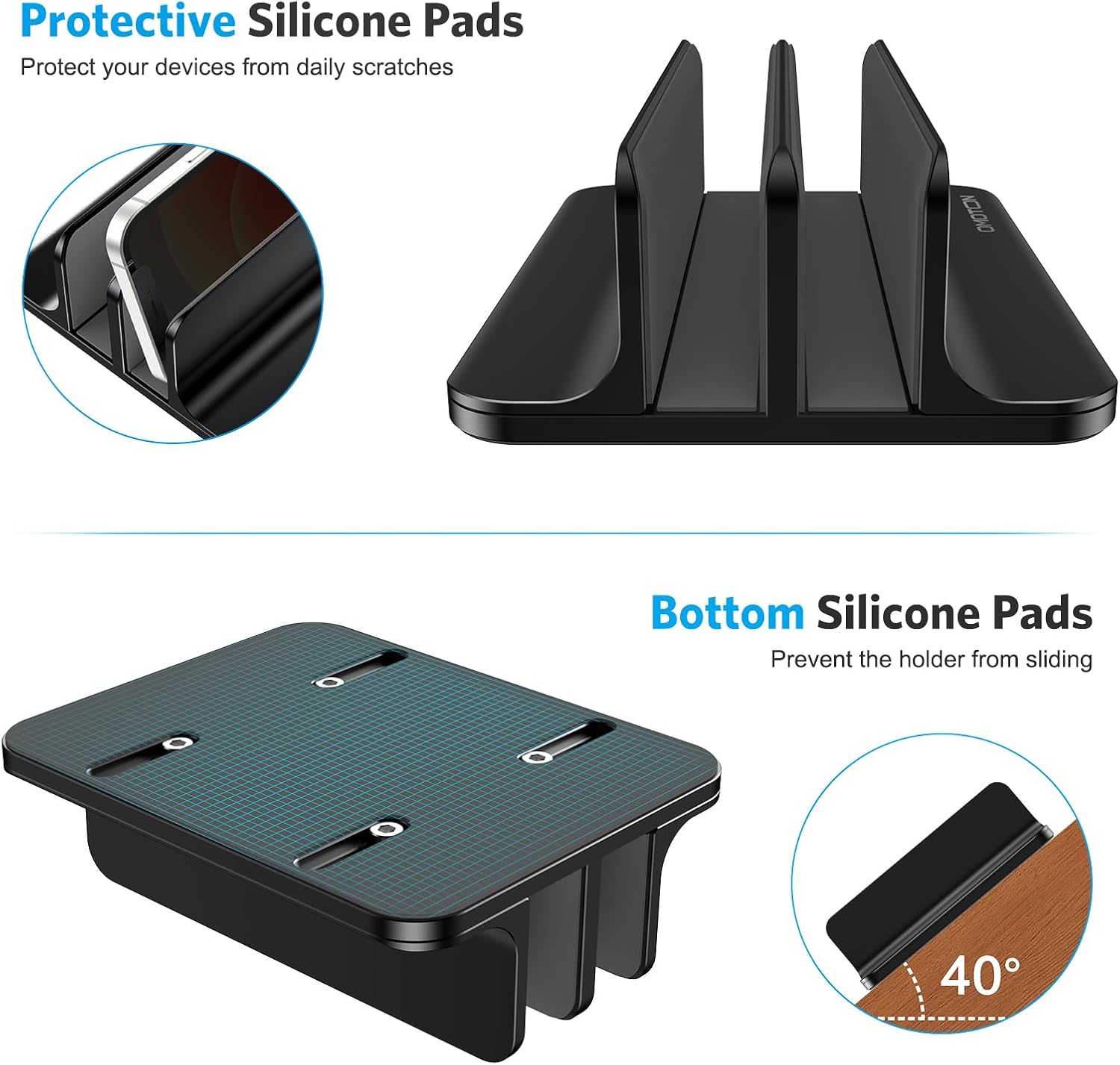 حامل كمبيوتر محمول عمودي من OMOTON [إصدار مزدوج محدث]، حامل كمبيوتر ماك بوك من الألومنيوم لسطح المكتب مع حجم قاعدة قابل للتعديل، يناسب جميع أجهزة ماك بوك وسيرفس وكروم بوك وأجهزة الكمبيوتر المحمولة للألعاب (حتى 17.3 بوصة) (أسود) 