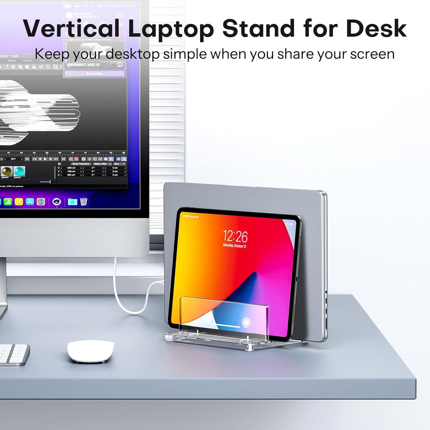 حامل كمبيوتر محمول عمودي من OMOTON للمكتب، حامل كمبيوتر محمول من الأكريليك شفاف قابل للتعديل لأجهزة MacBook Pro Air وHP وجميع أجهزة الكمبيوتر المحمولة للألعاب حتى 17 بوصة (أسود، فتحتان) 