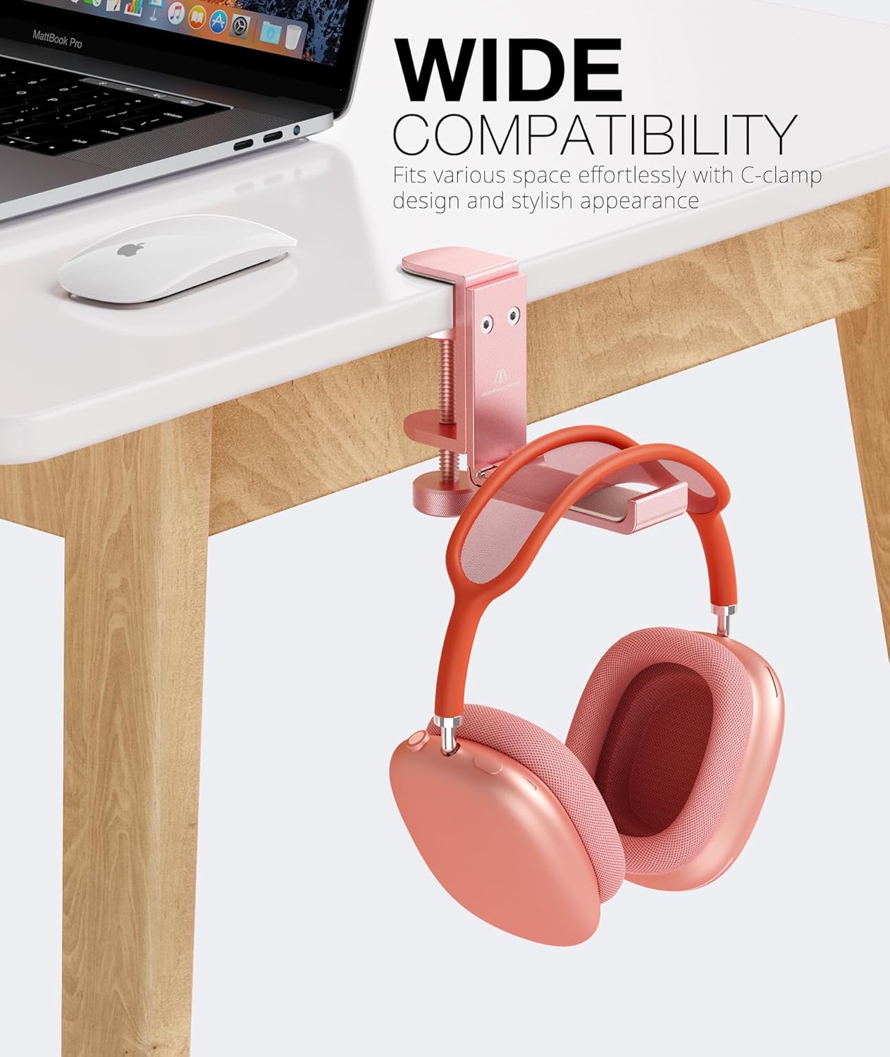 APPHOME Foldable Headphone Stand Hanger Holder, Space-Saving Aluminum Soundbar Stand with Universal Fit for Gaming PC Accessories, Under Desk Clamp Hook Mount (1 Piece)