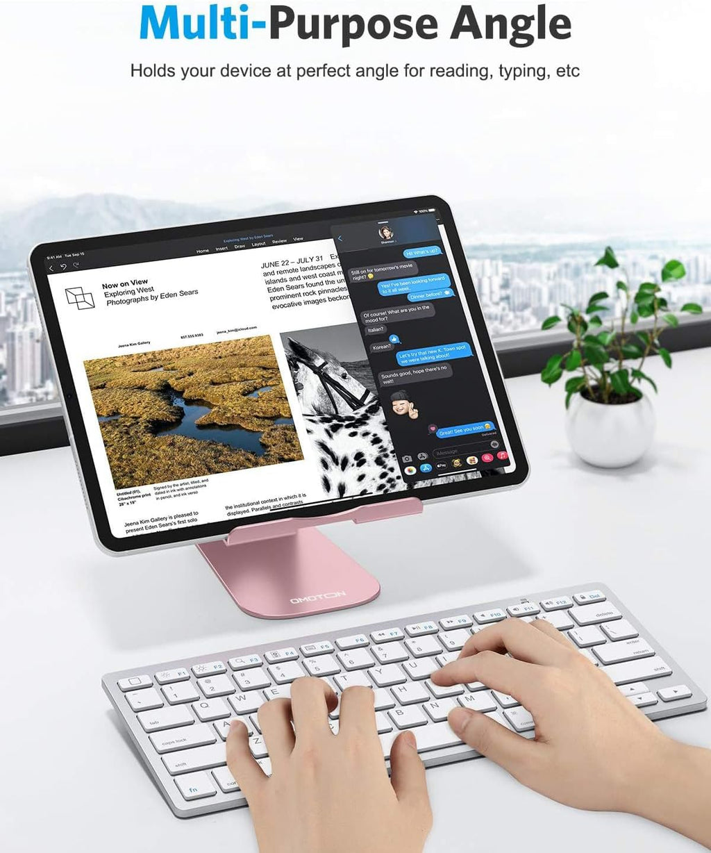 حامل OMOTON اللوحي القابل للتعديل، حامل T1 لسطح المكتب من الألومنيوم متوافق مع iPad Air/Mini، iPad 10.2/9.7، iPad Pro 11/12.9/13، Samsung Tab والمزيد حتى 13 بوصة 