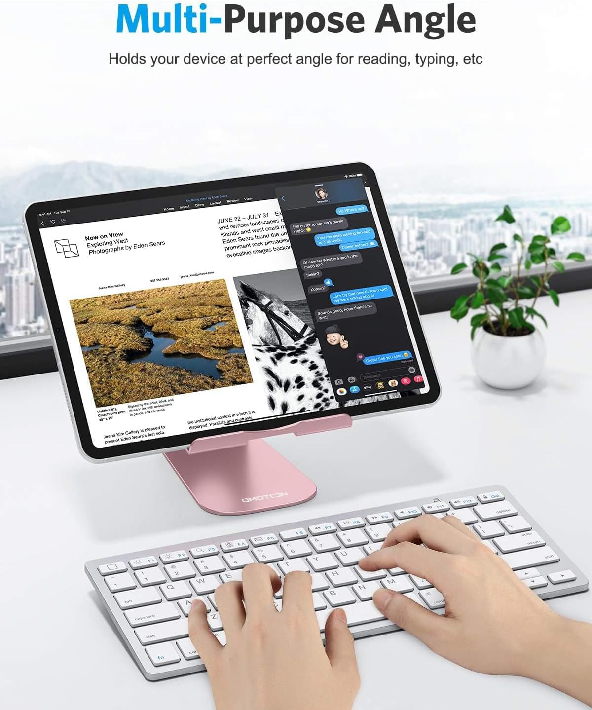 حامل OMOTON اللوحي القابل للتعديل، حامل T1 لسطح المكتب من الألومنيوم متوافق مع iPad Air/Mini، iPad 10.2/9.7، iPad Pro 11/12.9/13، Samsung Tab والمزيد حتى 13 بوصة 